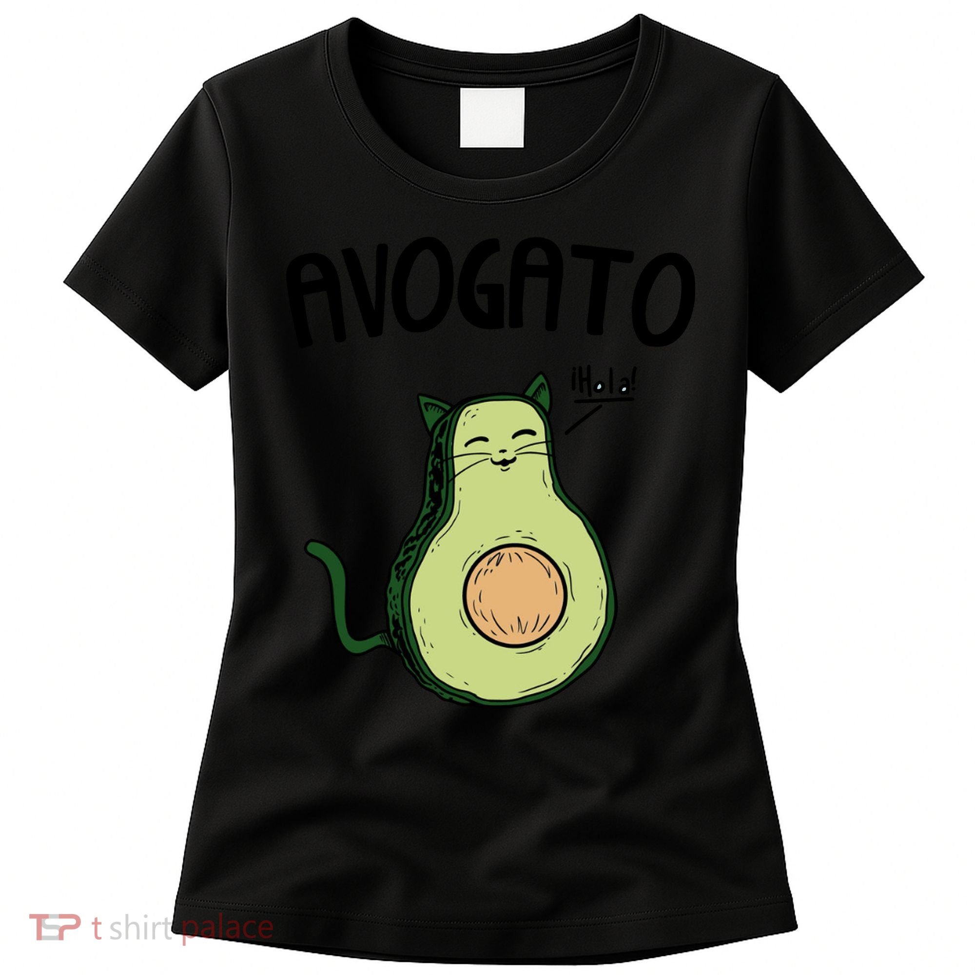 Mens Avogato Trending Avocado Cat Cute Cat Face Novelty Cat Women's T-Shirt