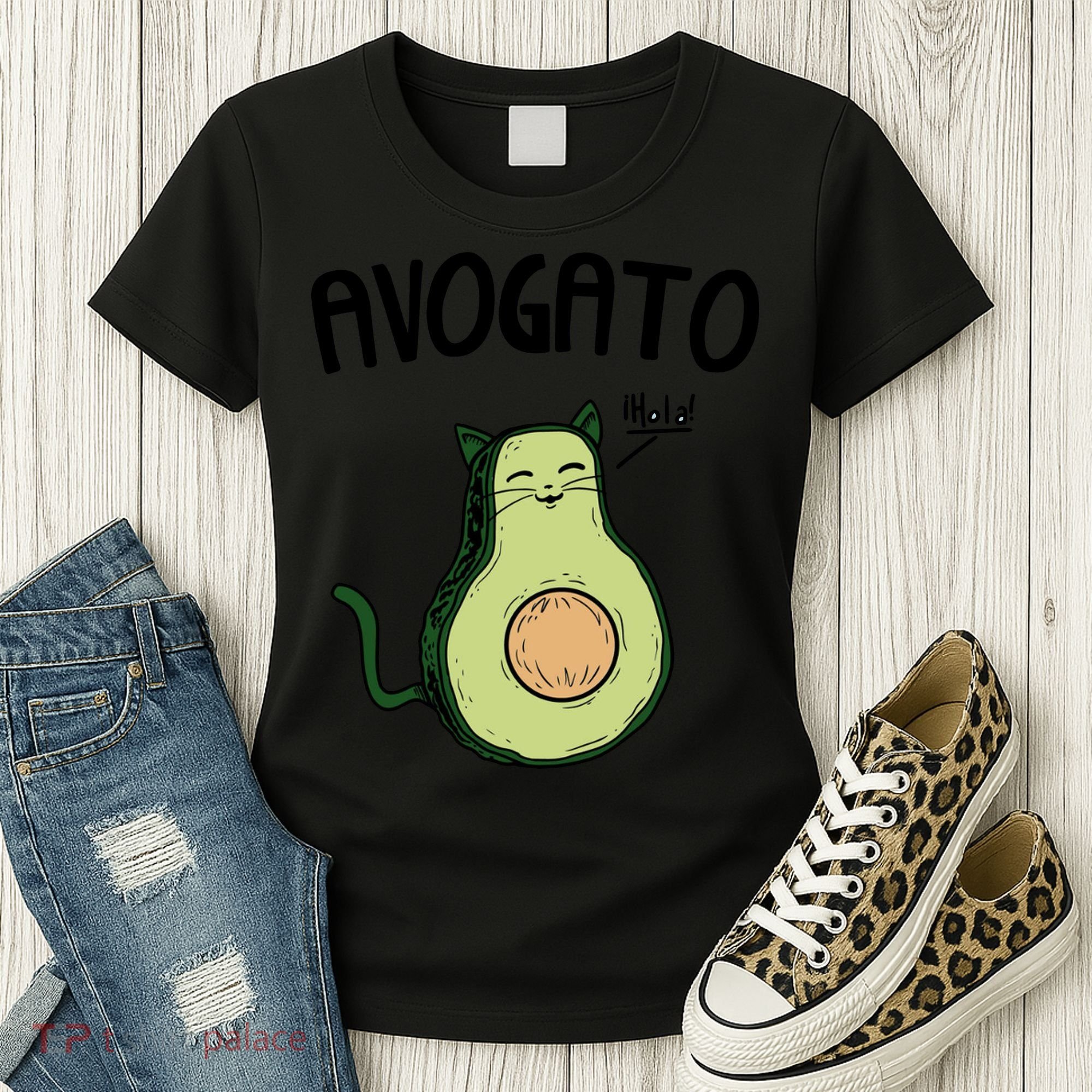 Mens Avogato Trending Avocado Cat Cute Cat Face Novelty Cat Women's T-Shirt