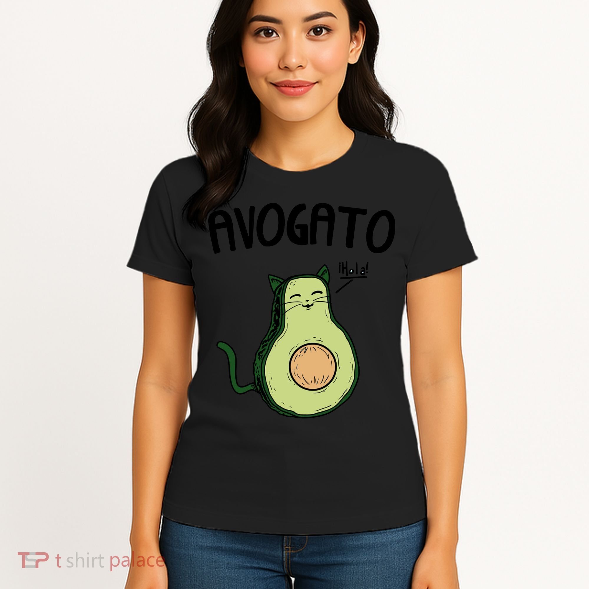 Mens Avogato Trending Avocado Cat Cute Cat Face Novelty Cat Women's T-Shirt