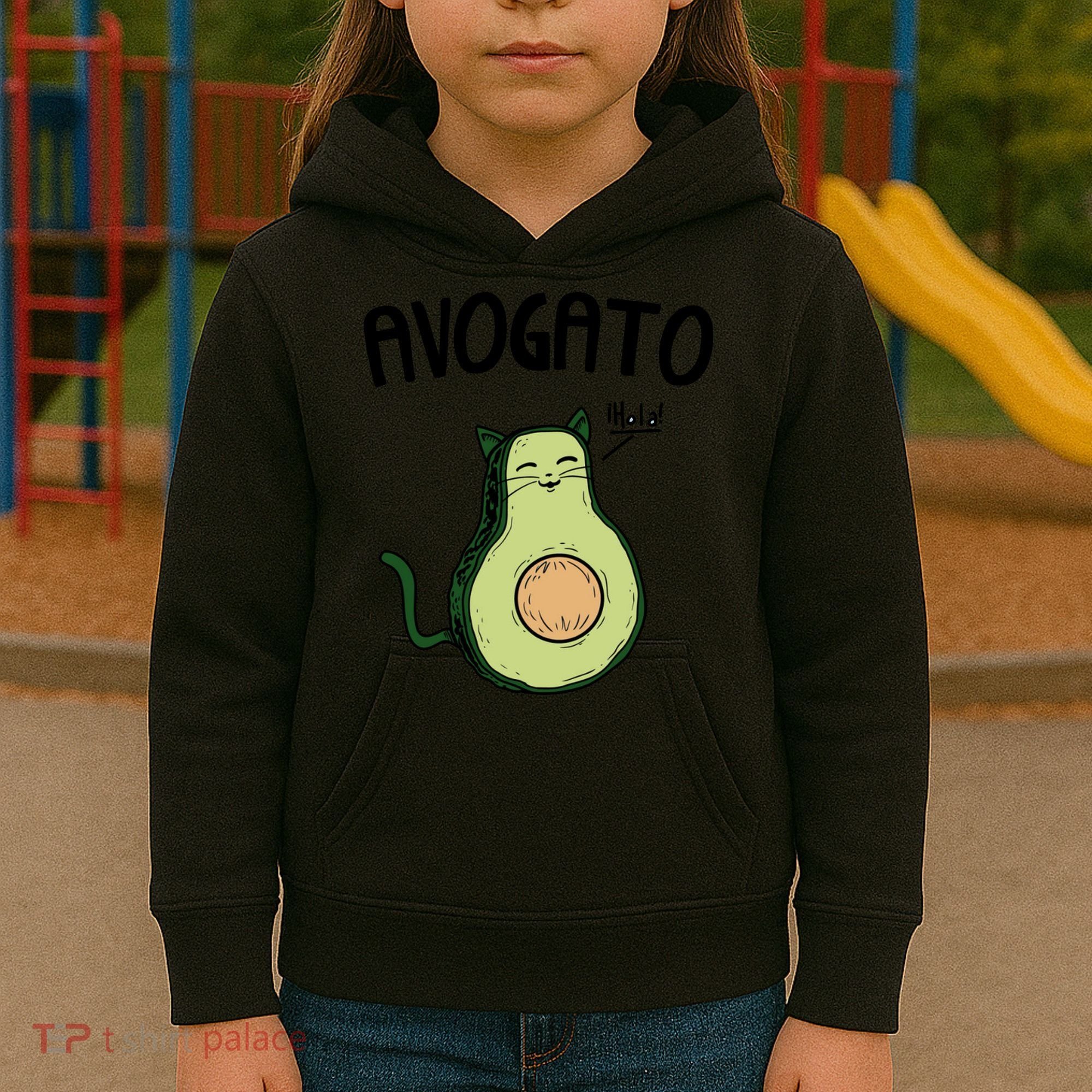 Mens Avogato Trending Avocado Cat Cute Cat Face Novelty Cat Kids Hoodie