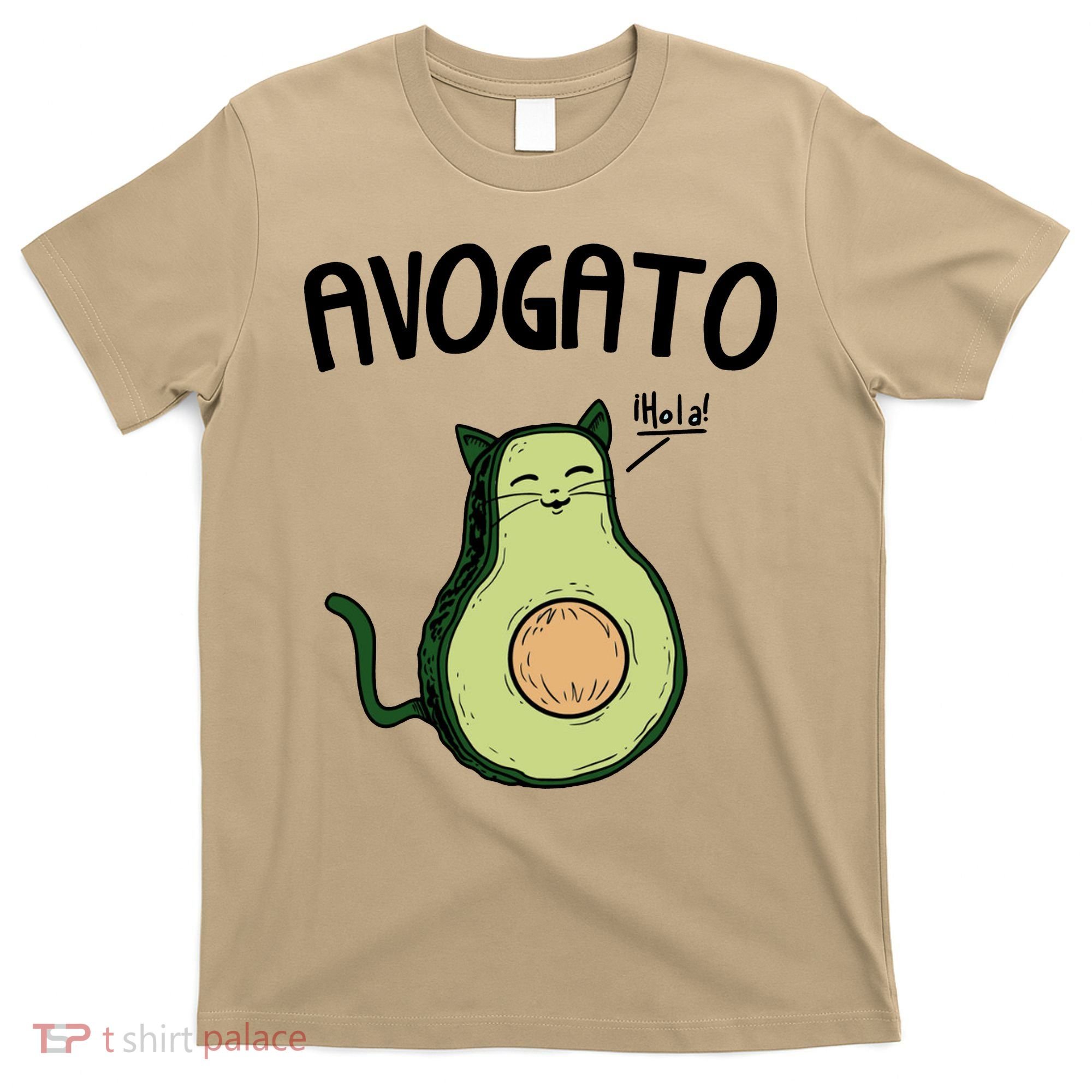 Mens Avogato Trending Avocado Cat Cute Cat Face Novelty Cat T-Shirt