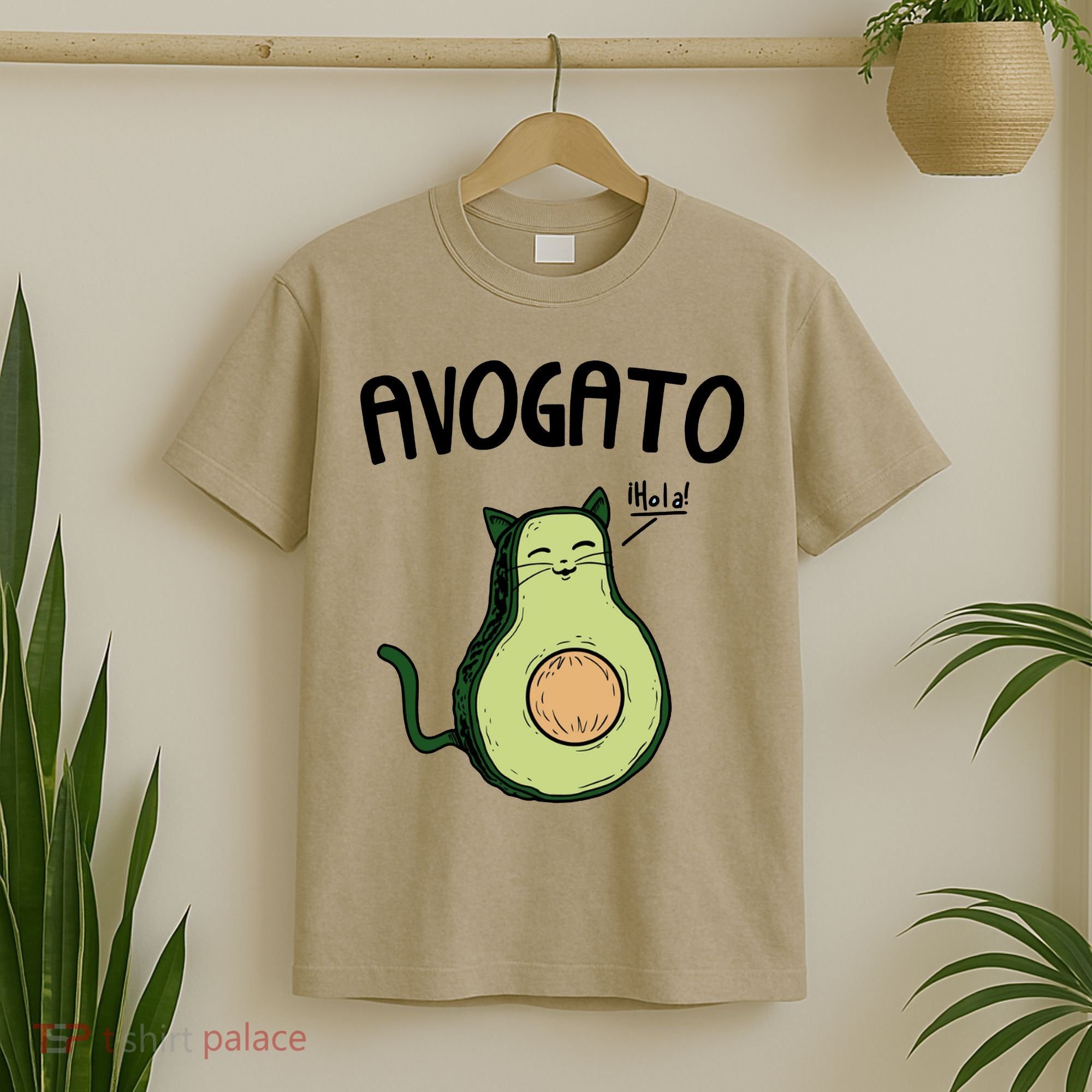 Mens Avogato Trending Avocado Cat Cute Cat Face Novelty Cat T-Shirt