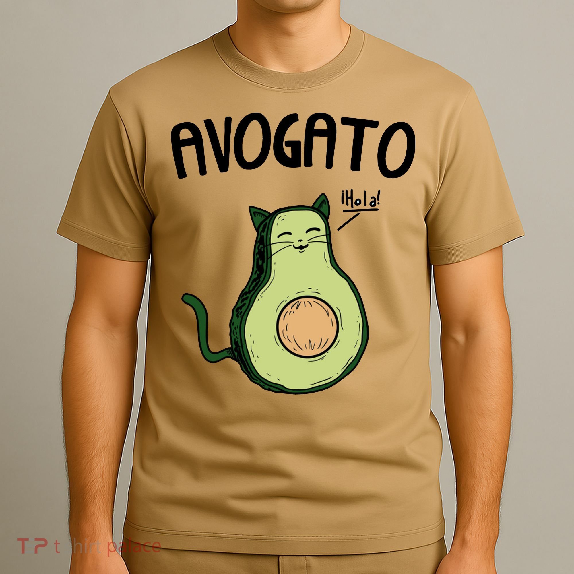 Mens Avogato Trending Avocado Cat Cute Cat Face Novelty Cat T-Shirt