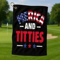Merica And Titties Golf Towel thumb 1
