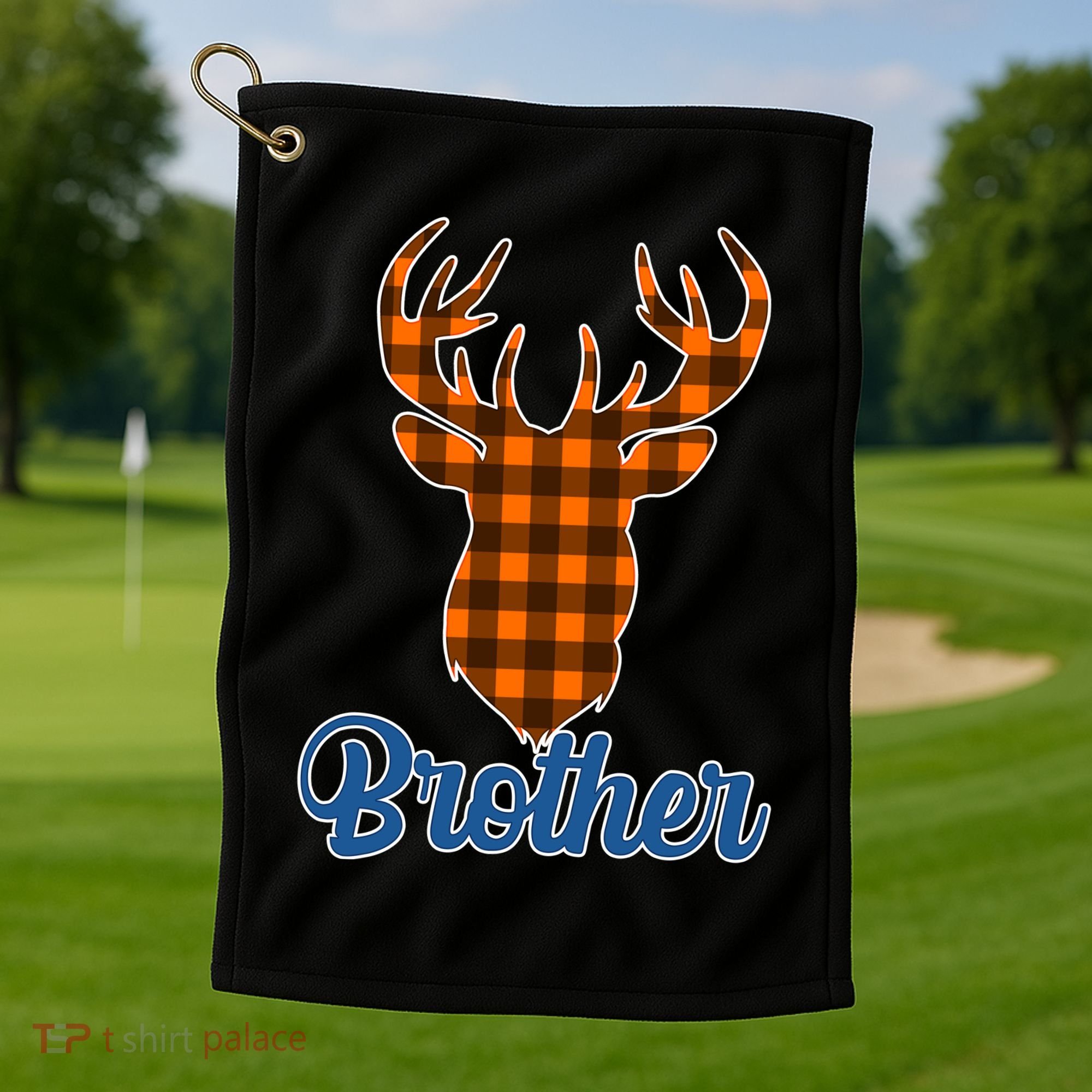 Matching Holiday Family Plaid Reindeer Brother Golf Towel