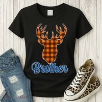 Matching Holiday Family Plaid Reindeer Brother Women's T-Shirt thumb 3