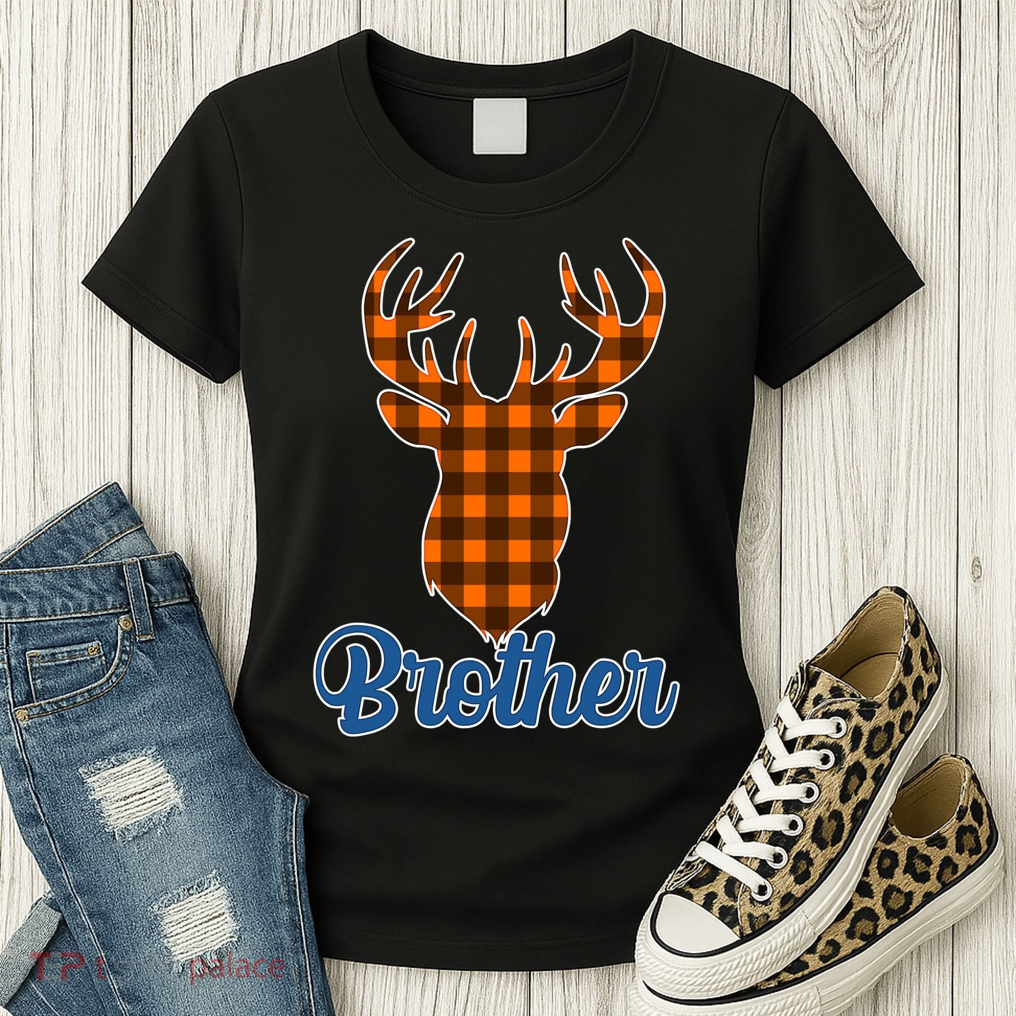 Matching Holiday Family Plaid Reindeer Brother Women's T-Shirt