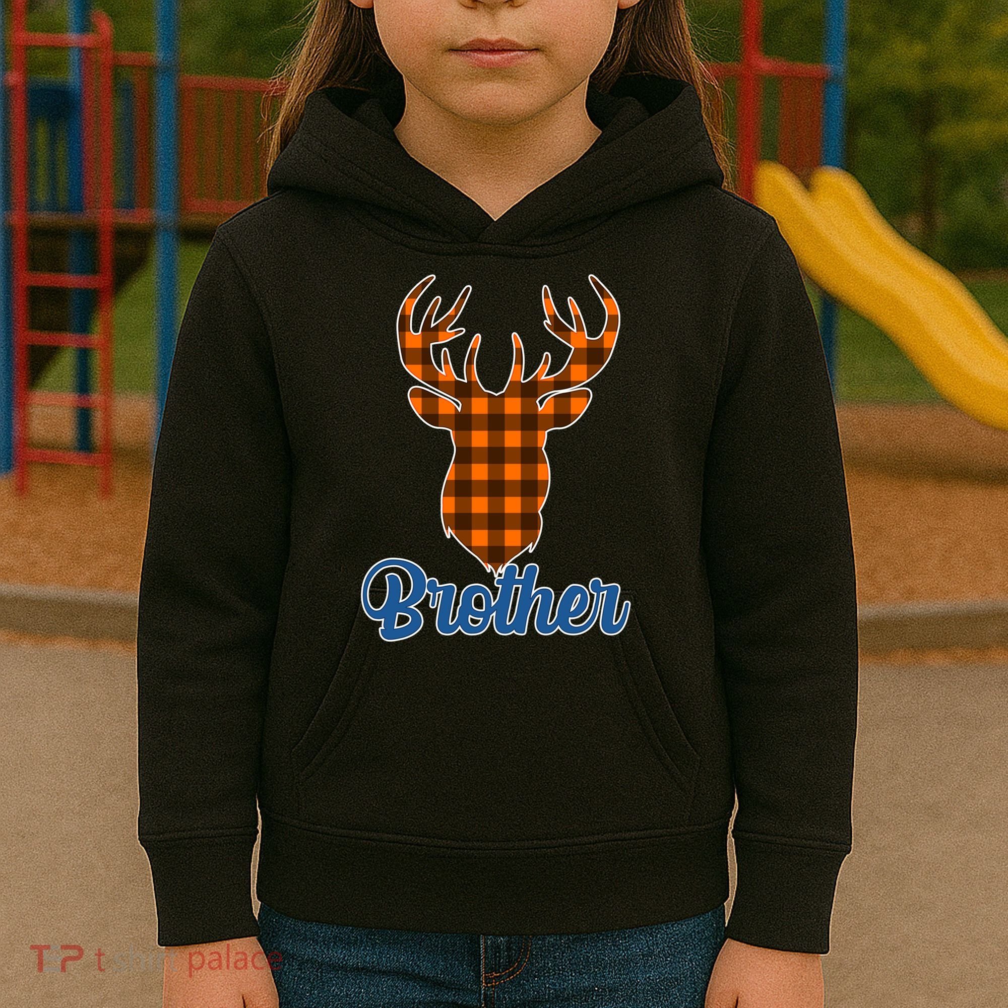 Matching Holiday Family Plaid Reindeer Brother Kids Hoodie