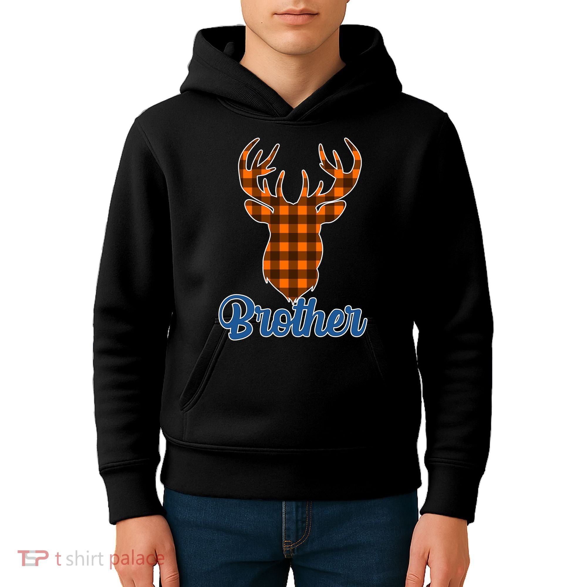 Matching Holiday Family Plaid Reindeer Brother Kids Hoodie