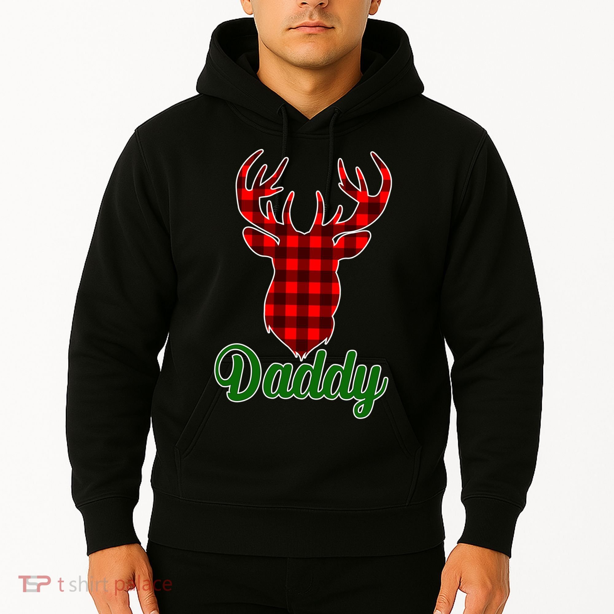 Matching Holiday Family Plaid Reindeer Daddy Hoodie