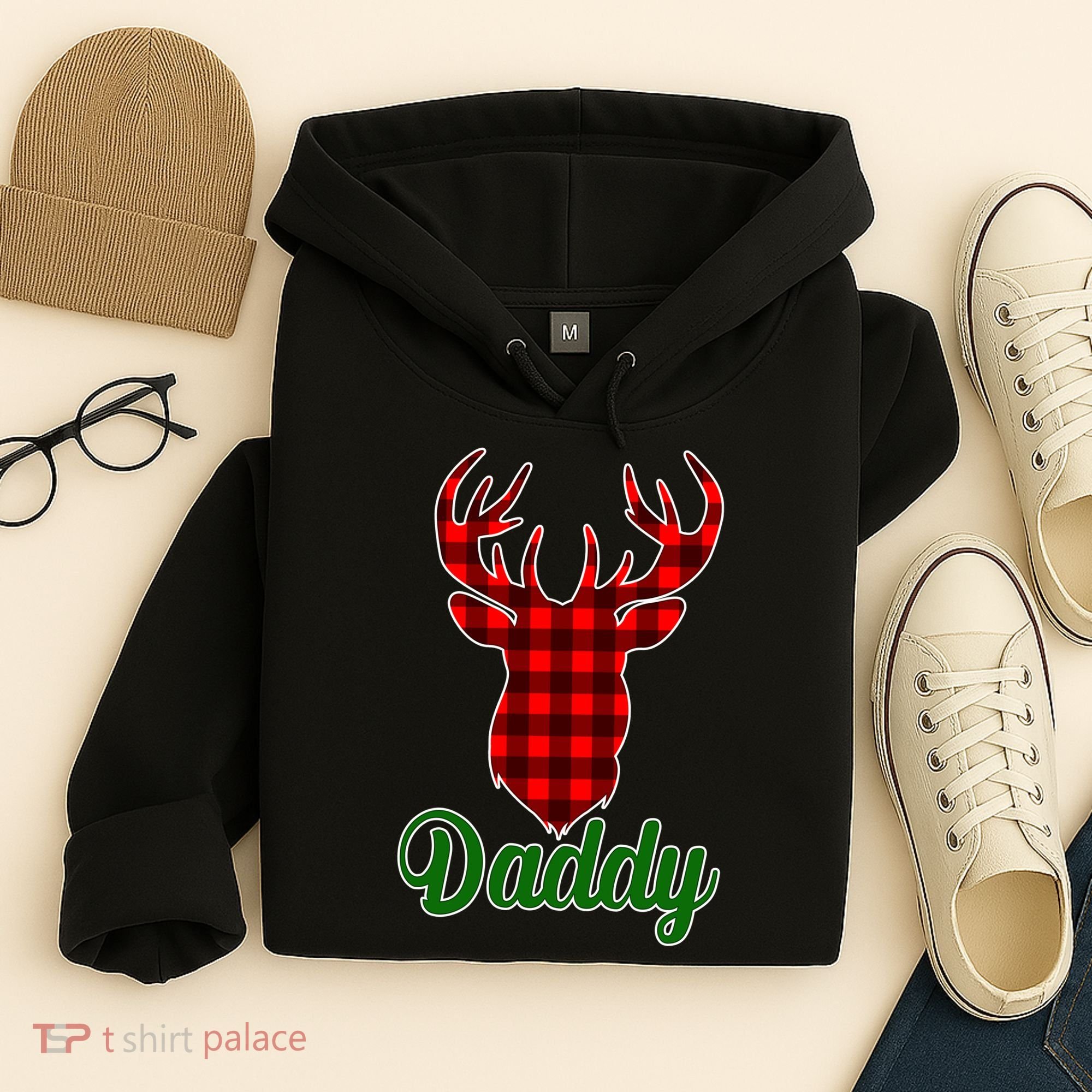Matching Holiday Family Plaid Reindeer Daddy Hoodie