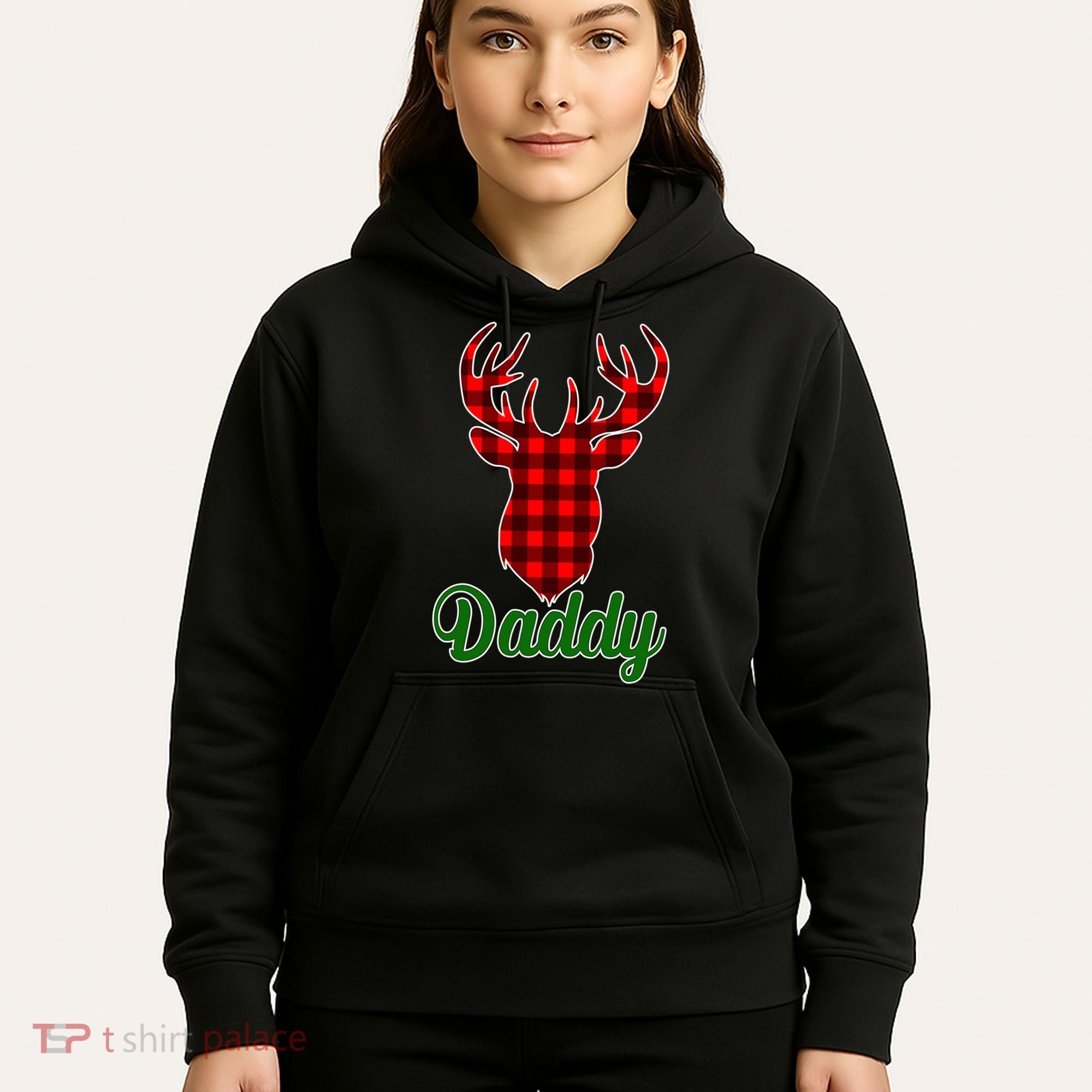 Matching Holiday Family Plaid Reindeer Daddy Hoodie