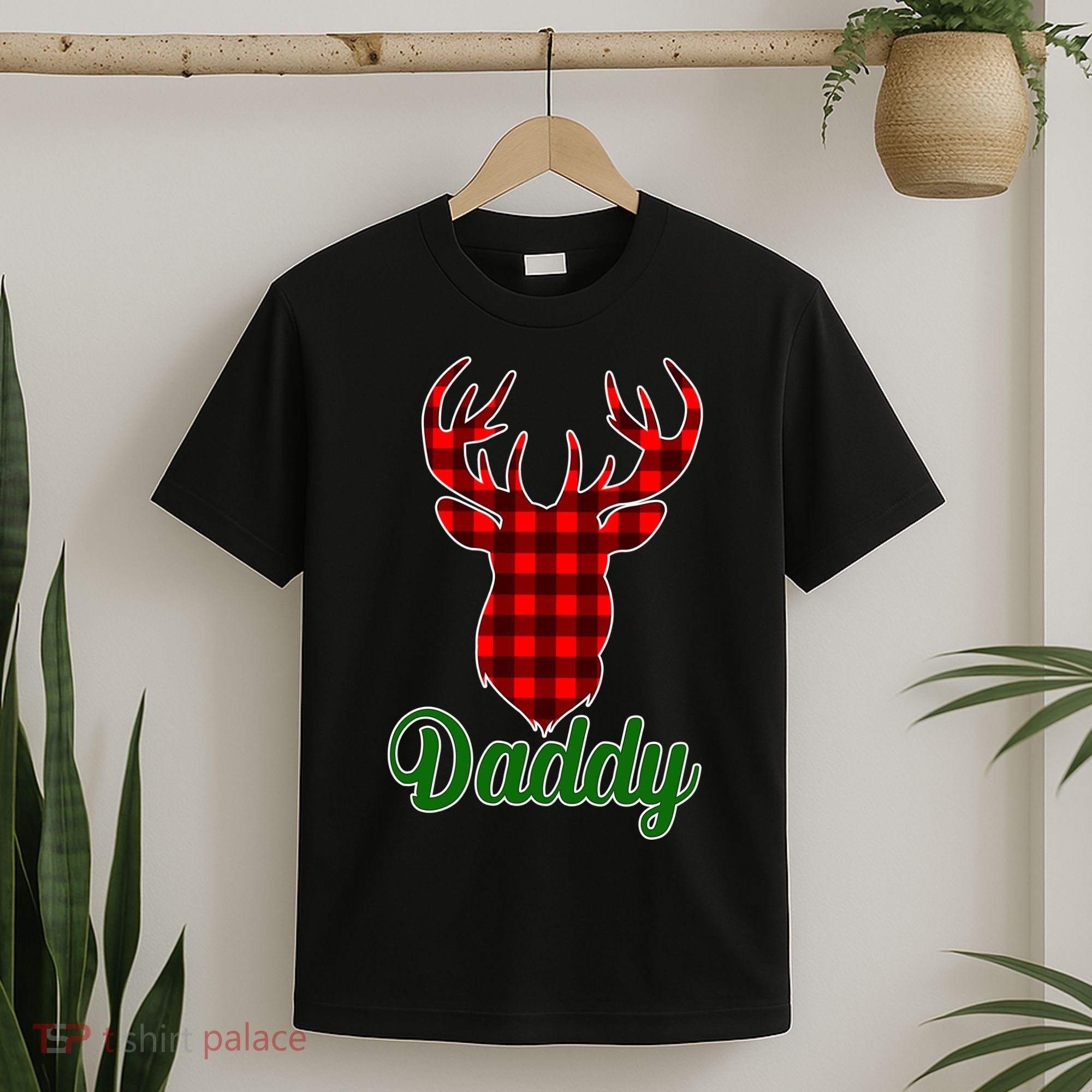Matching Holiday Family Plaid Reindeer Daddy T-Shirt