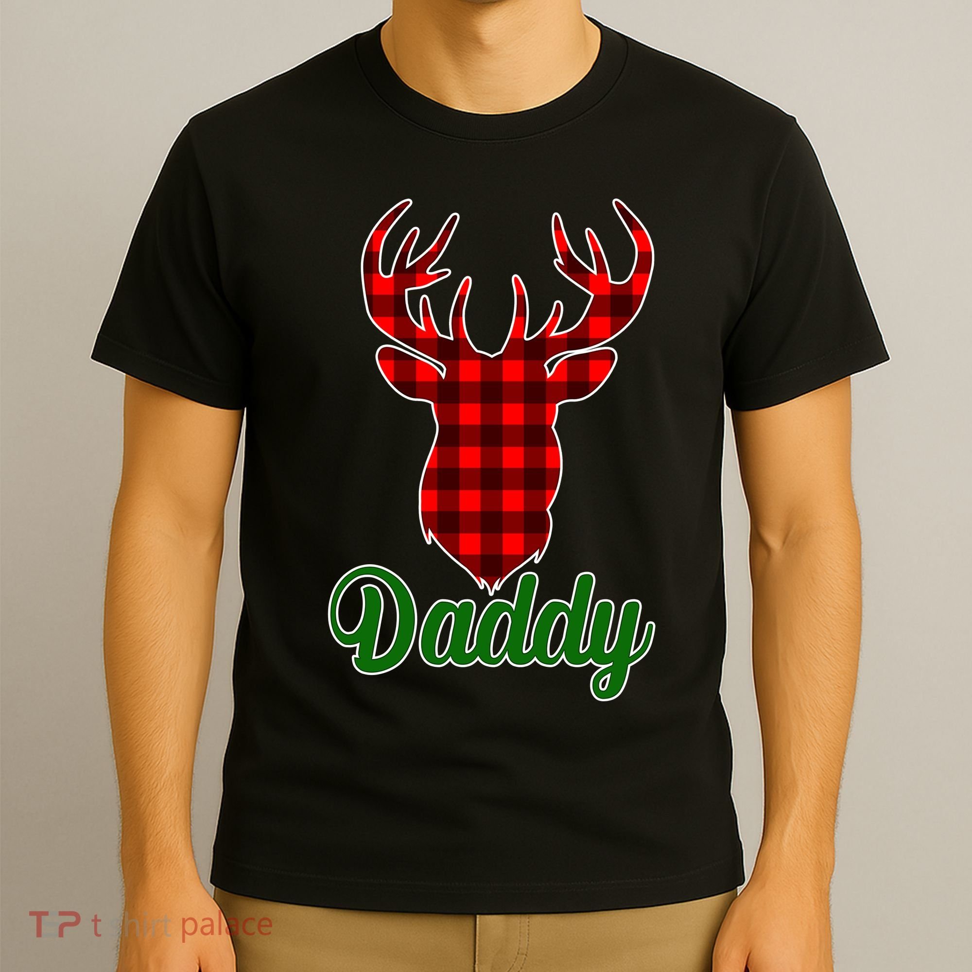 Matching Holiday Family Plaid Reindeer Daddy T-Shirt