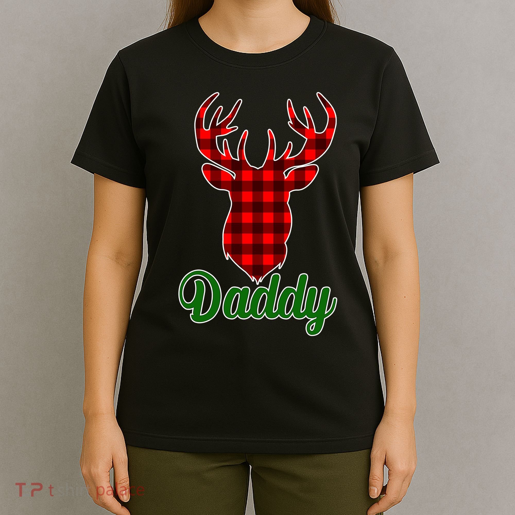 Matching Holiday Family Plaid Reindeer Daddy T-Shirt