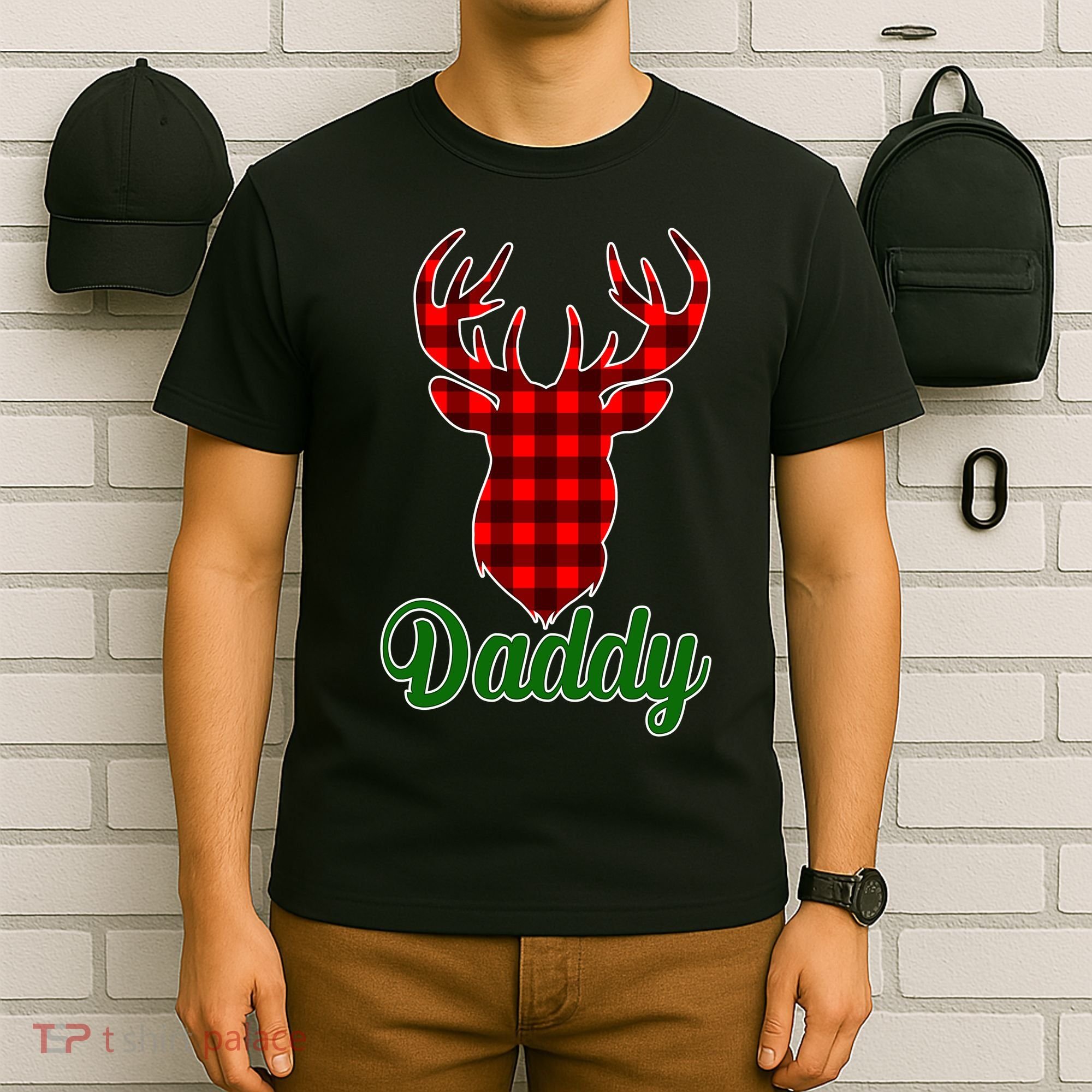Matching Holiday Family Plaid Reindeer Daddy T-Shirt