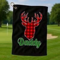 Matching Holiday Family Plaid Reindeer Daddy Golf Towel thumb 1