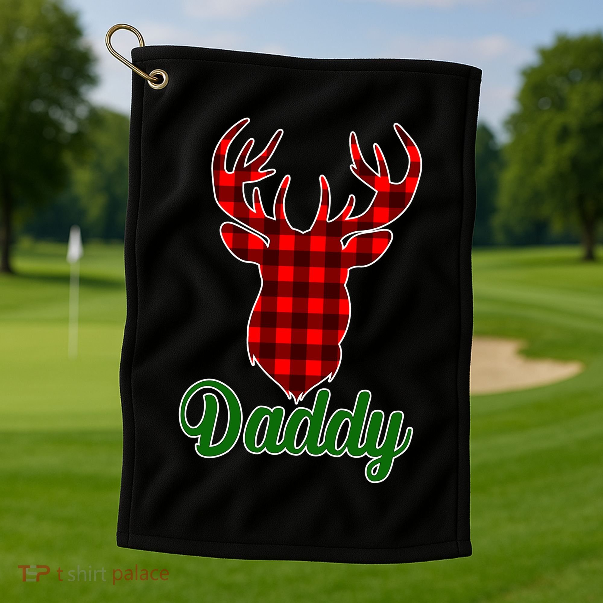 Matching Holiday Family Plaid Reindeer Daddy Golf Towel