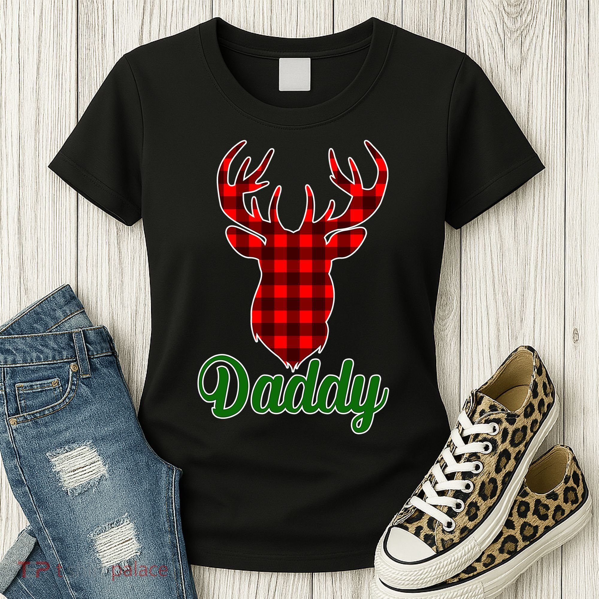 Matching Holiday Family Plaid Reindeer Daddy Women's T-Shirt
