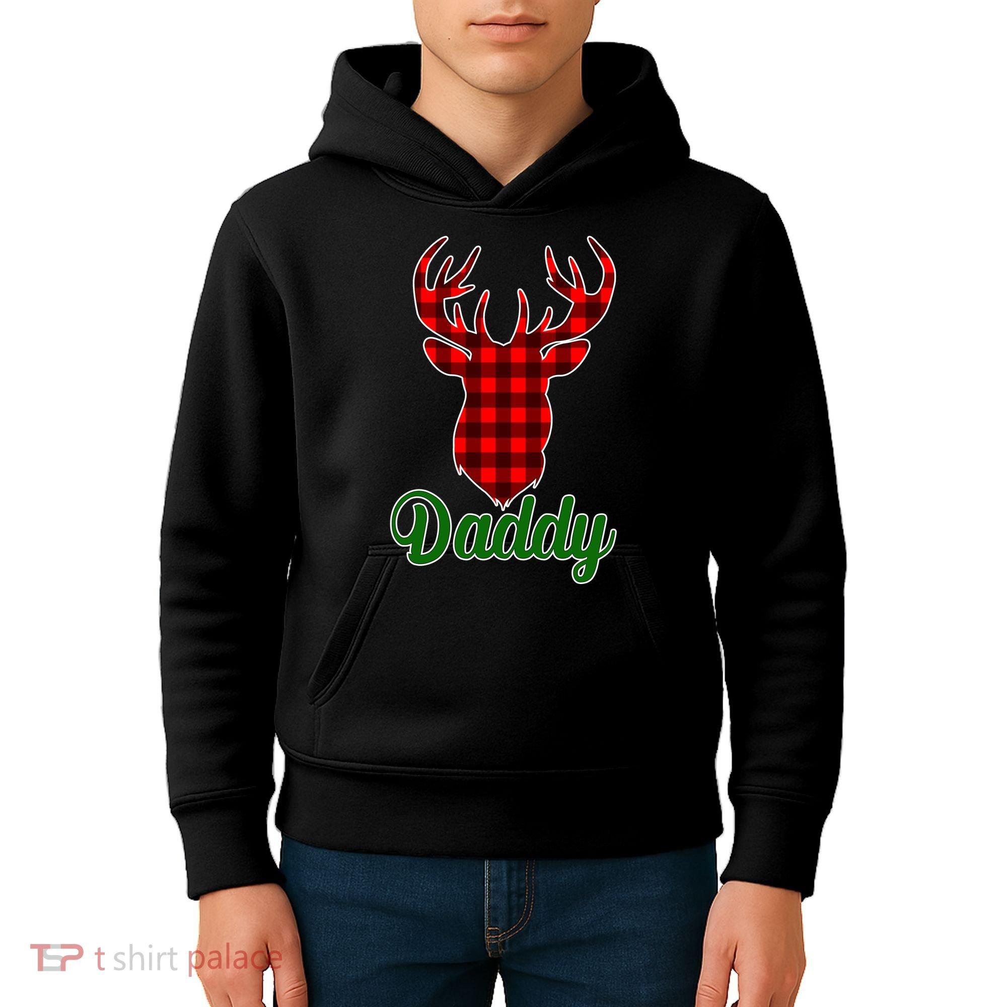 Matching Holiday Family Plaid Reindeer Daddy Kids Hoodie