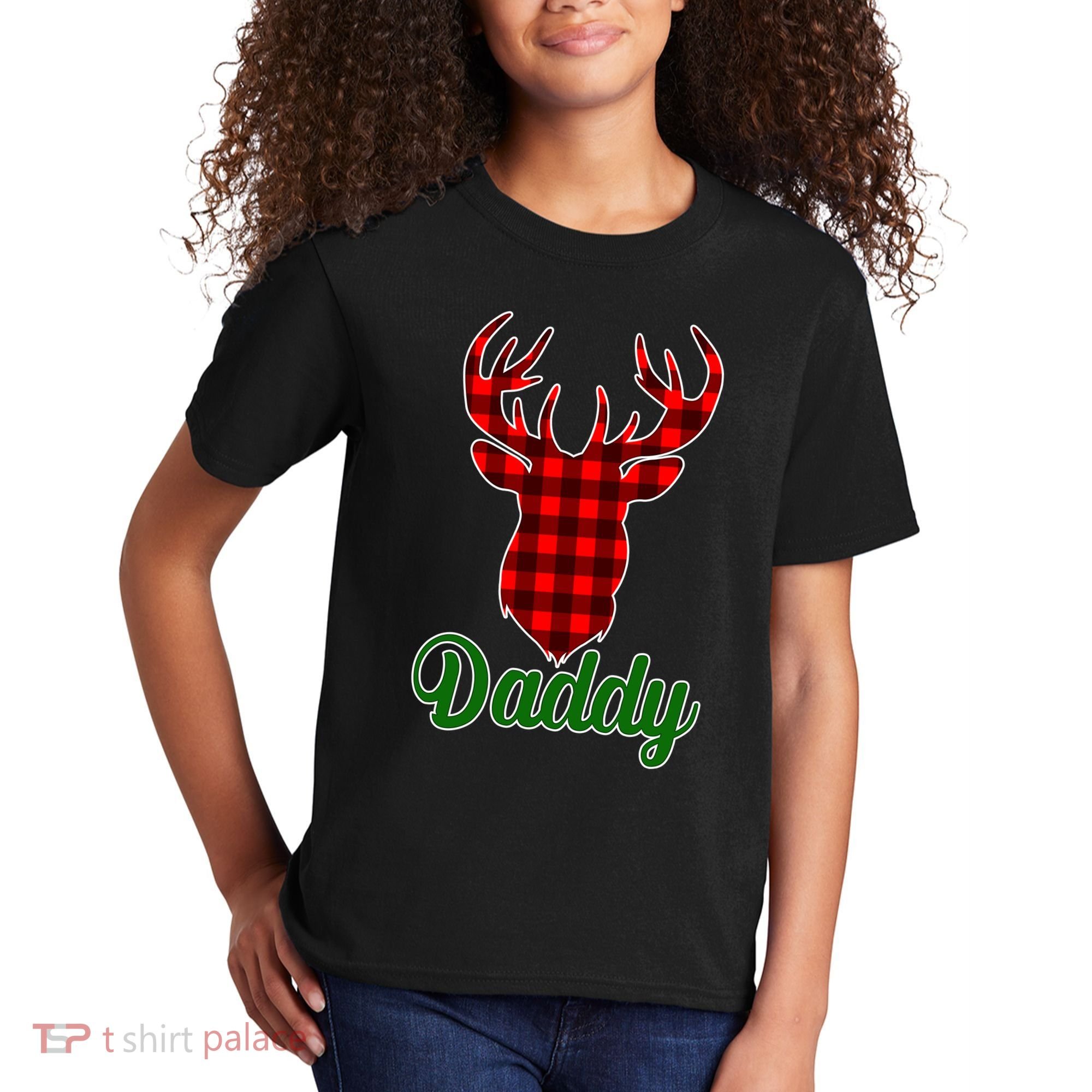 Matching Holiday Family Plaid Reindeer Daddy Kids T-Shirt