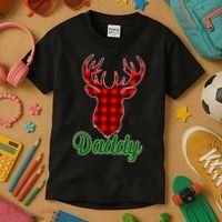 Matching Holiday Family Plaid Reindeer Daddy Kids T-Shirt thumb 3