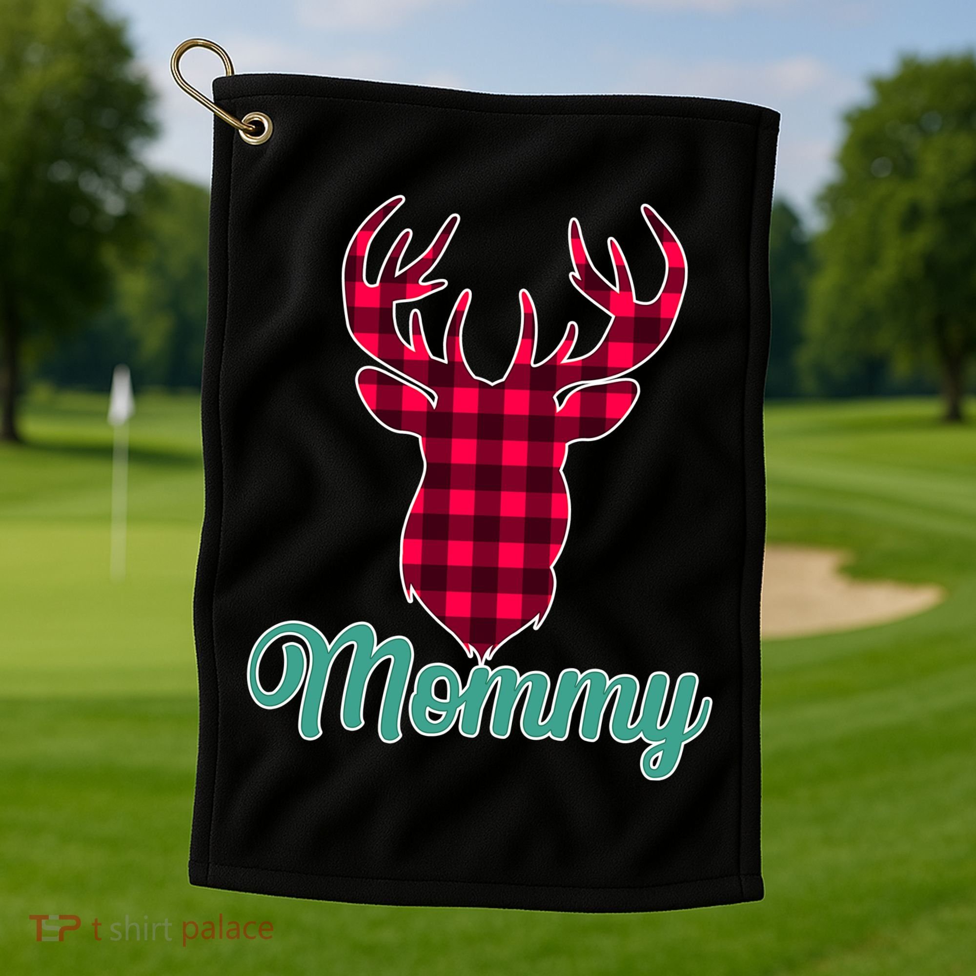 Matching Holiday Family Plaid Reindeer Mommy Golf Towel