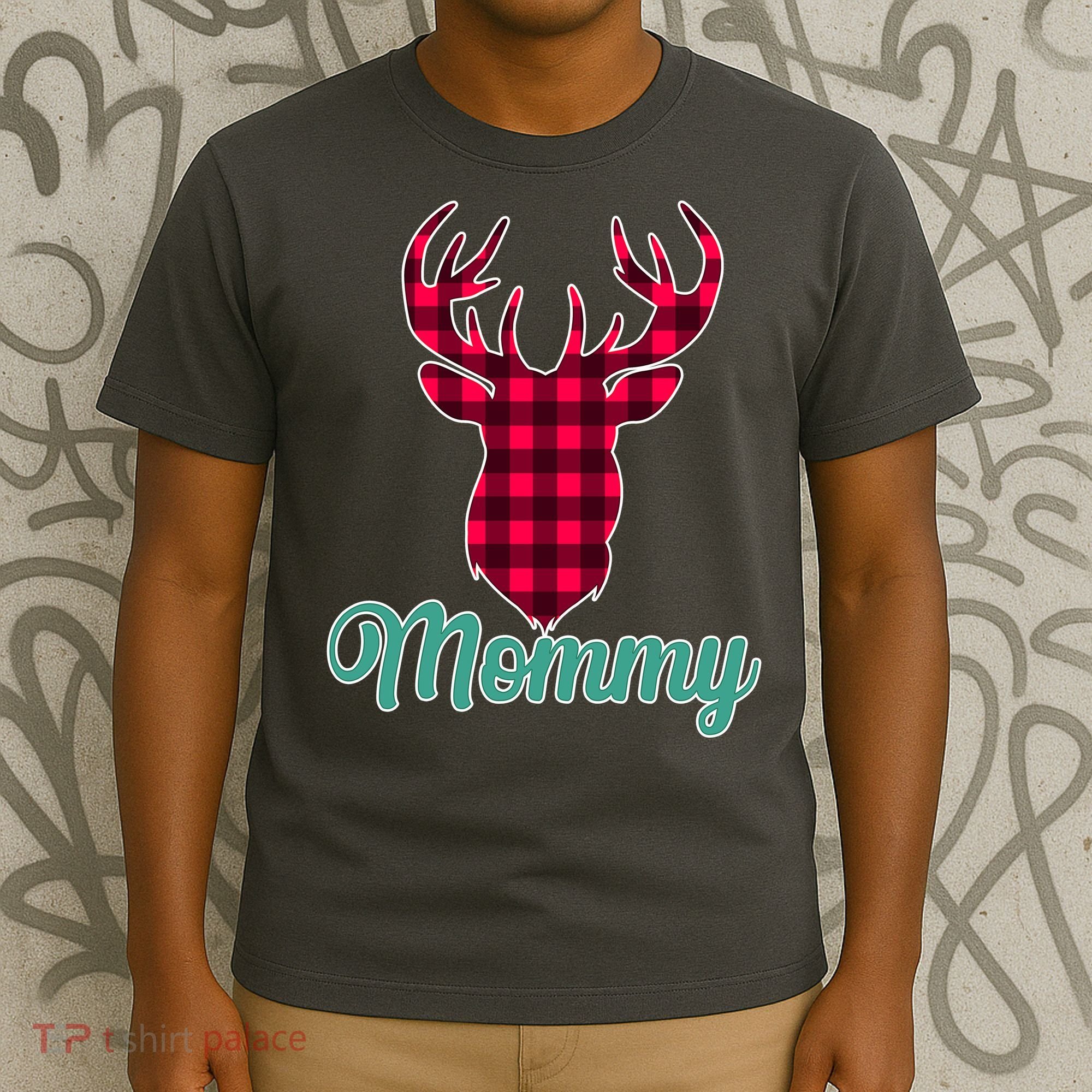 Matching Holiday Family Plaid Reindeer Mommy T-Shirt