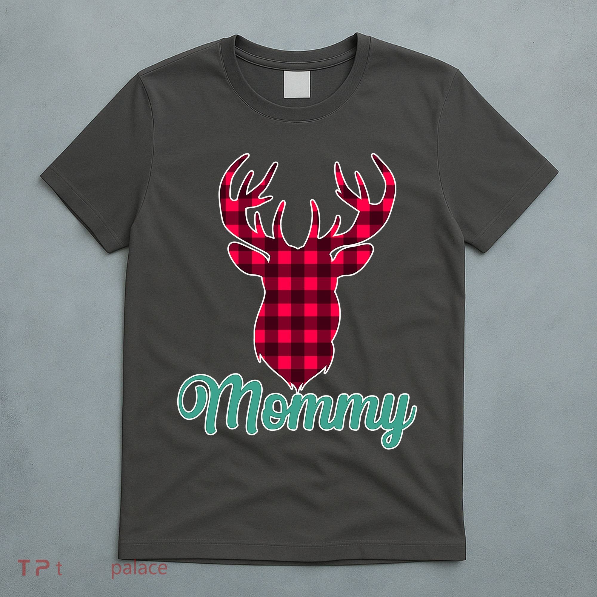 Matching Holiday Family Plaid Reindeer Mommy T-Shirt