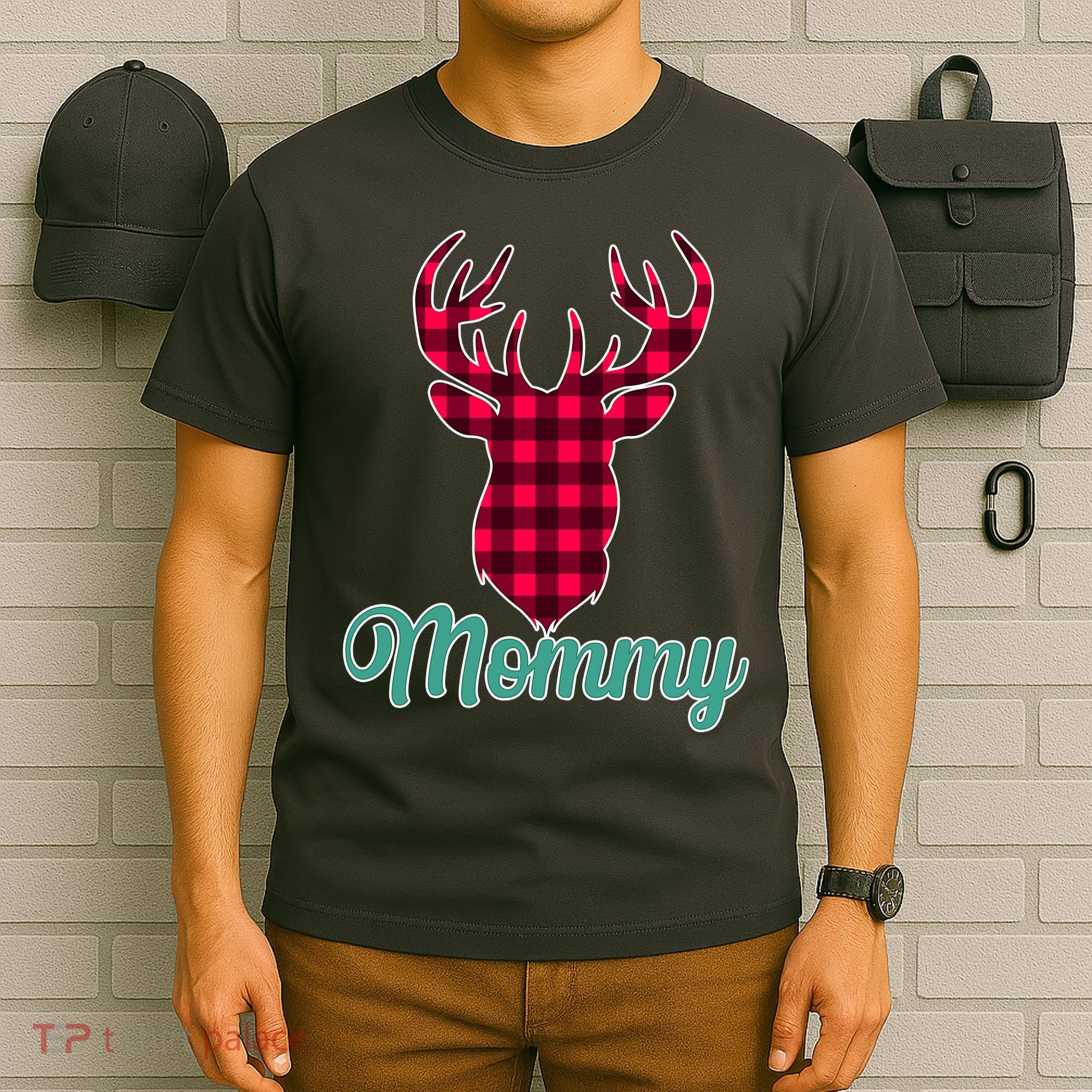 Matching Holiday Family Plaid Reindeer Mommy T-Shirt