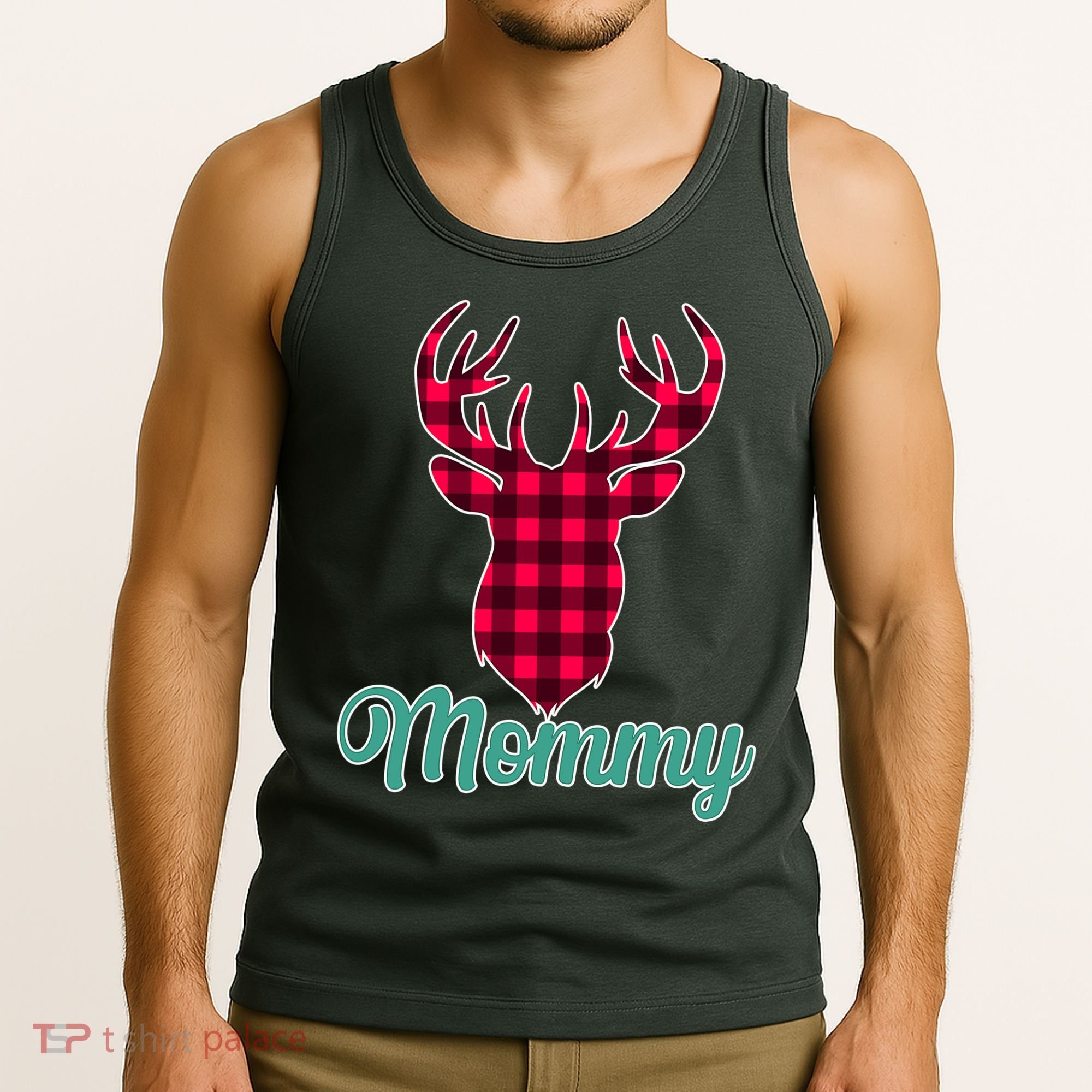Matching Holiday Family Plaid Reindeer Mommy Tank Top