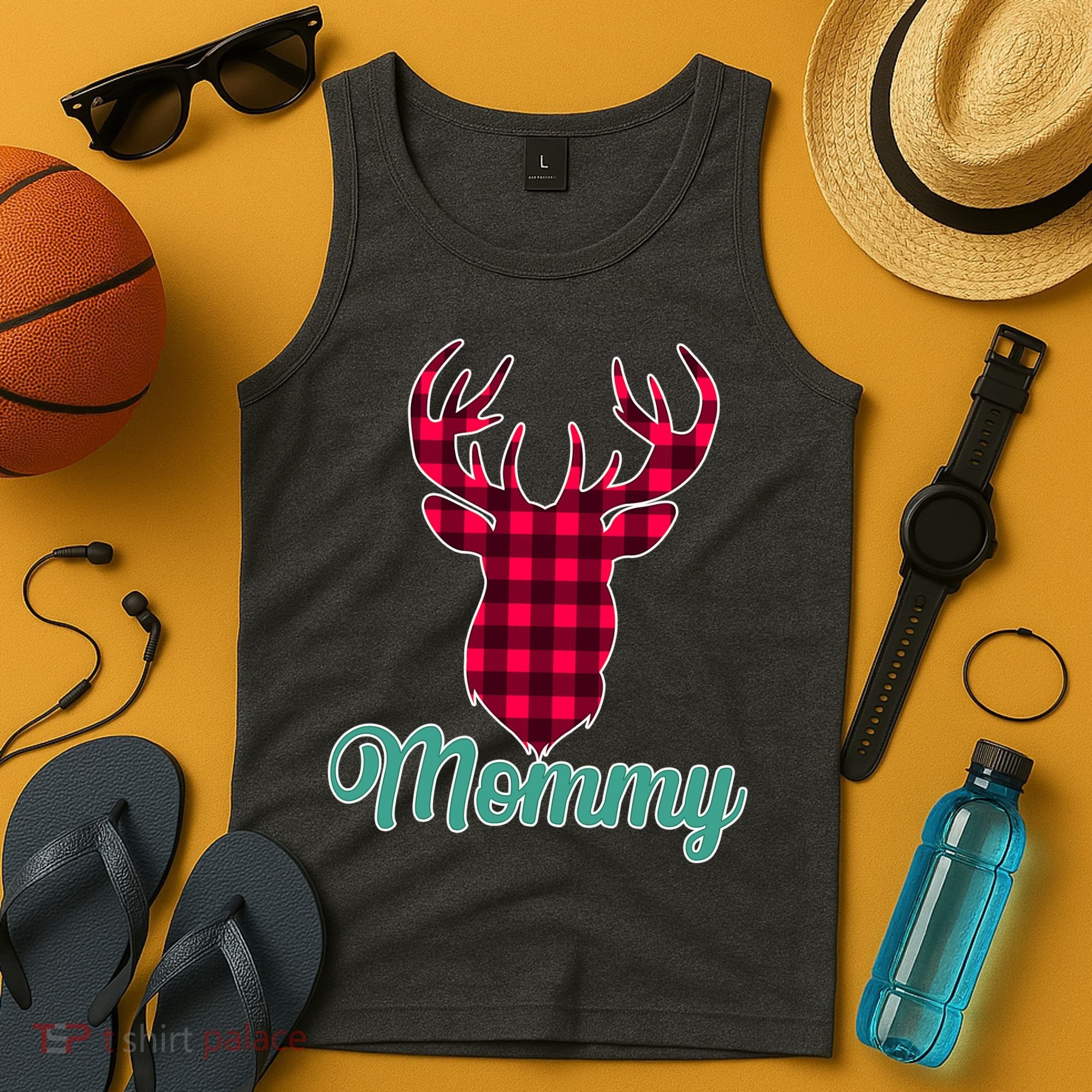 Matching Holiday Family Plaid Reindeer Mommy Tank Top
