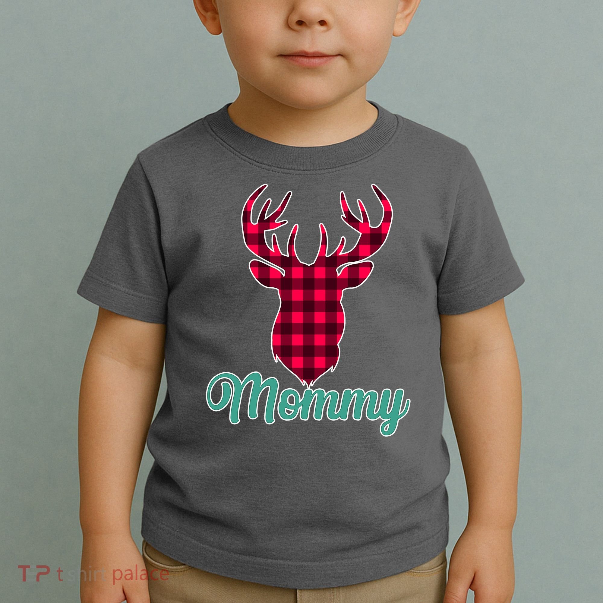 Matching Holiday Family Plaid Reindeer Mommy Toddler T-Shirt