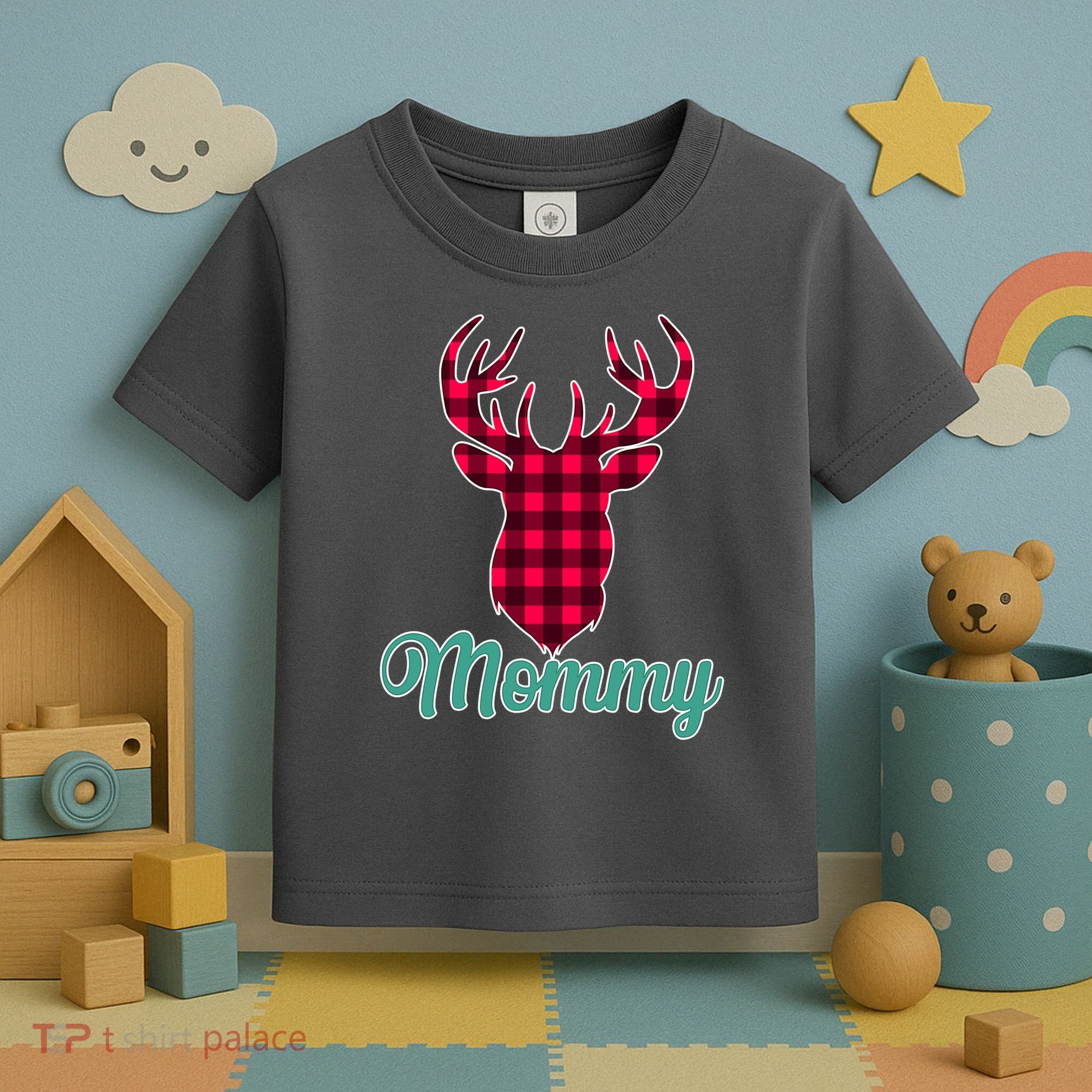 Matching Holiday Family Plaid Reindeer Mommy Toddler T-Shirt