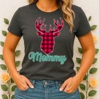 Matching Holiday Family Plaid Reindeer Mommy Women's T-Shirt thumb 2