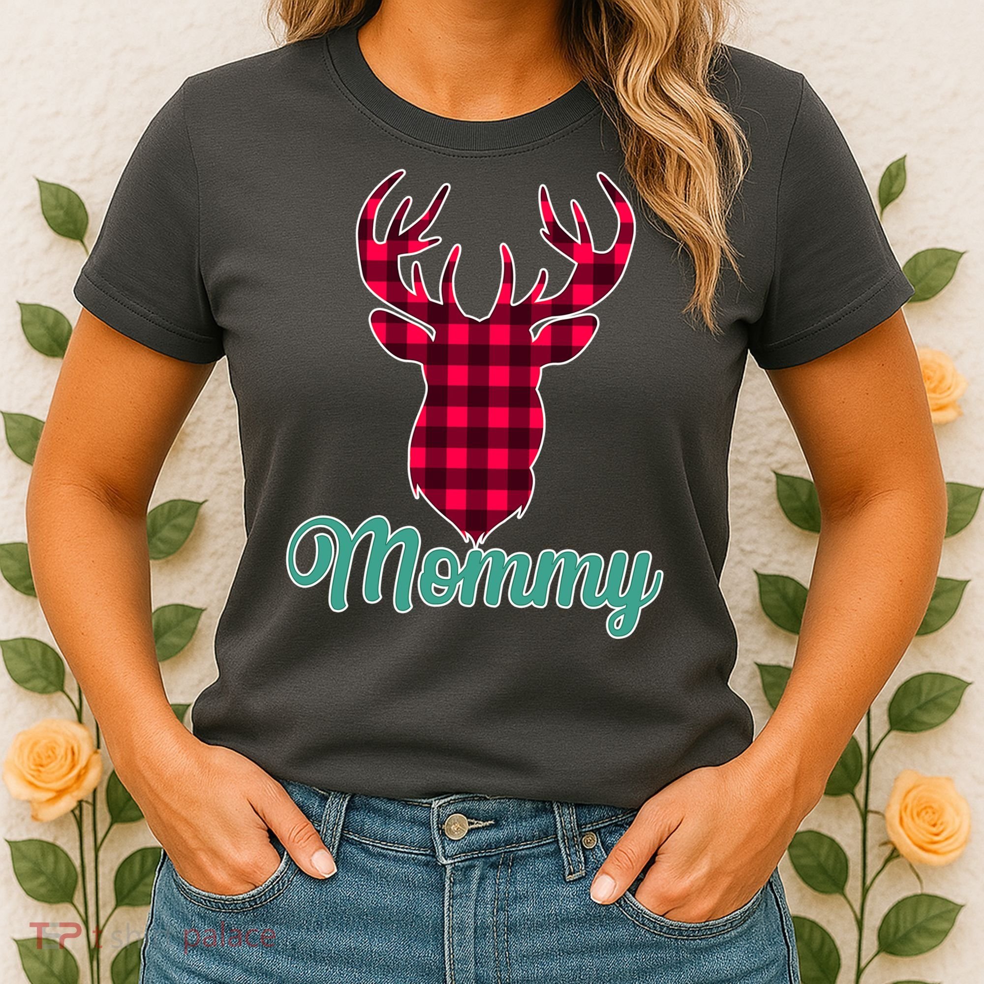 Matching Holiday Family Plaid Reindeer Mommy Women's T-Shirt