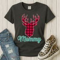 Matching Holiday Family Plaid Reindeer Mommy Women's T-Shirt thumb 3