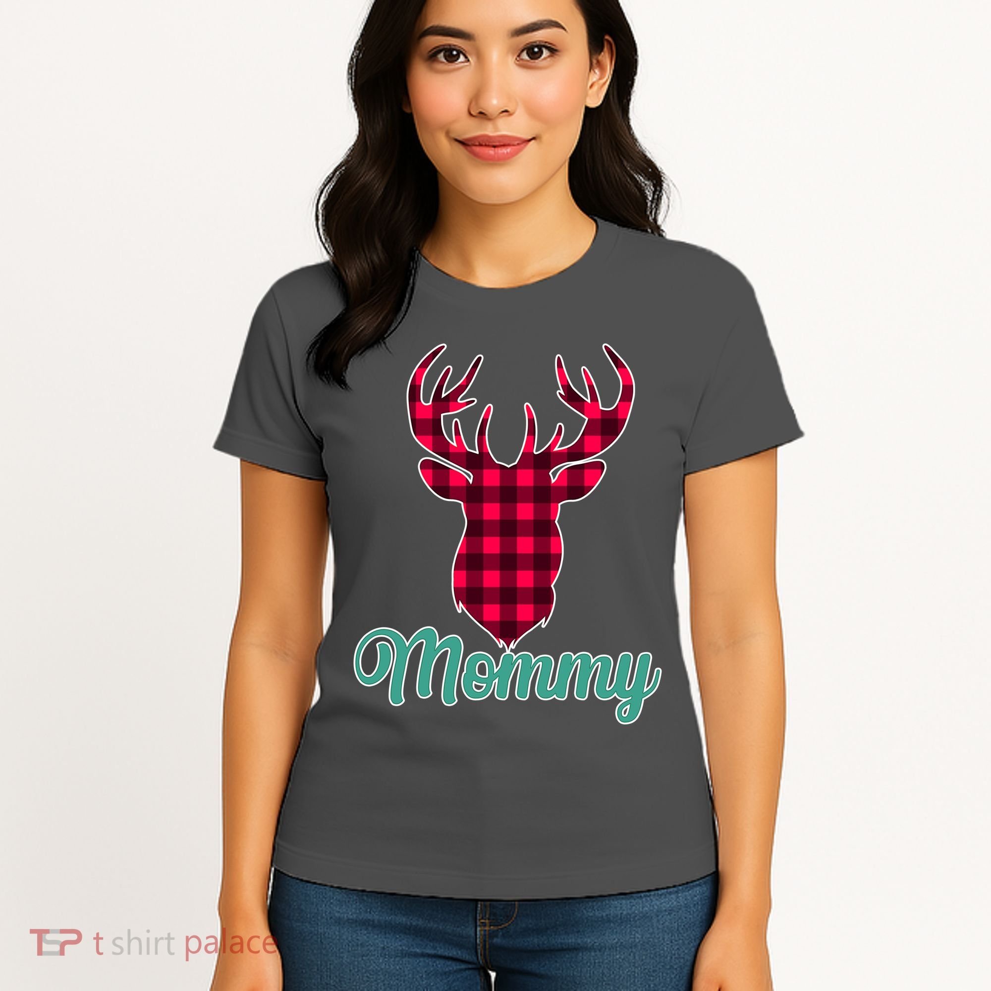 Matching Holiday Family Plaid Reindeer Mommy Women's T-Shirt