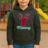 Matching Holiday Family Plaid Reindeer Mommy Kids Hoodie thumb 3