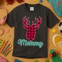 Matching Holiday Family Plaid Reindeer Mommy Kids T-Shirt thumb 3