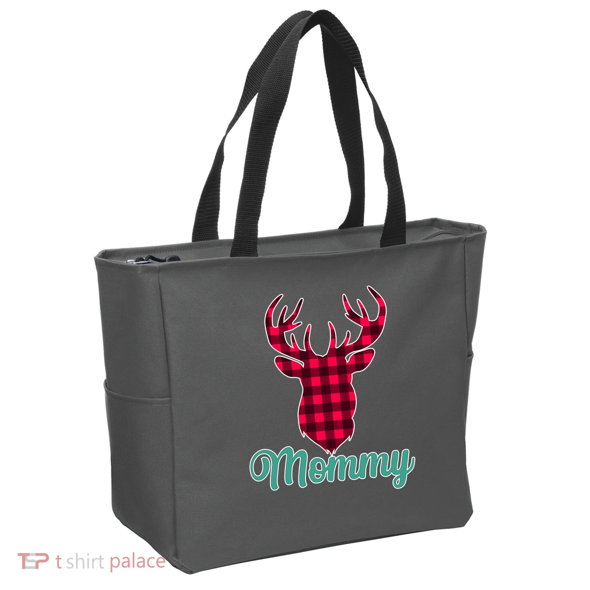 Matching Holiday Family Plaid Reindeer Mommy Tote Bag
