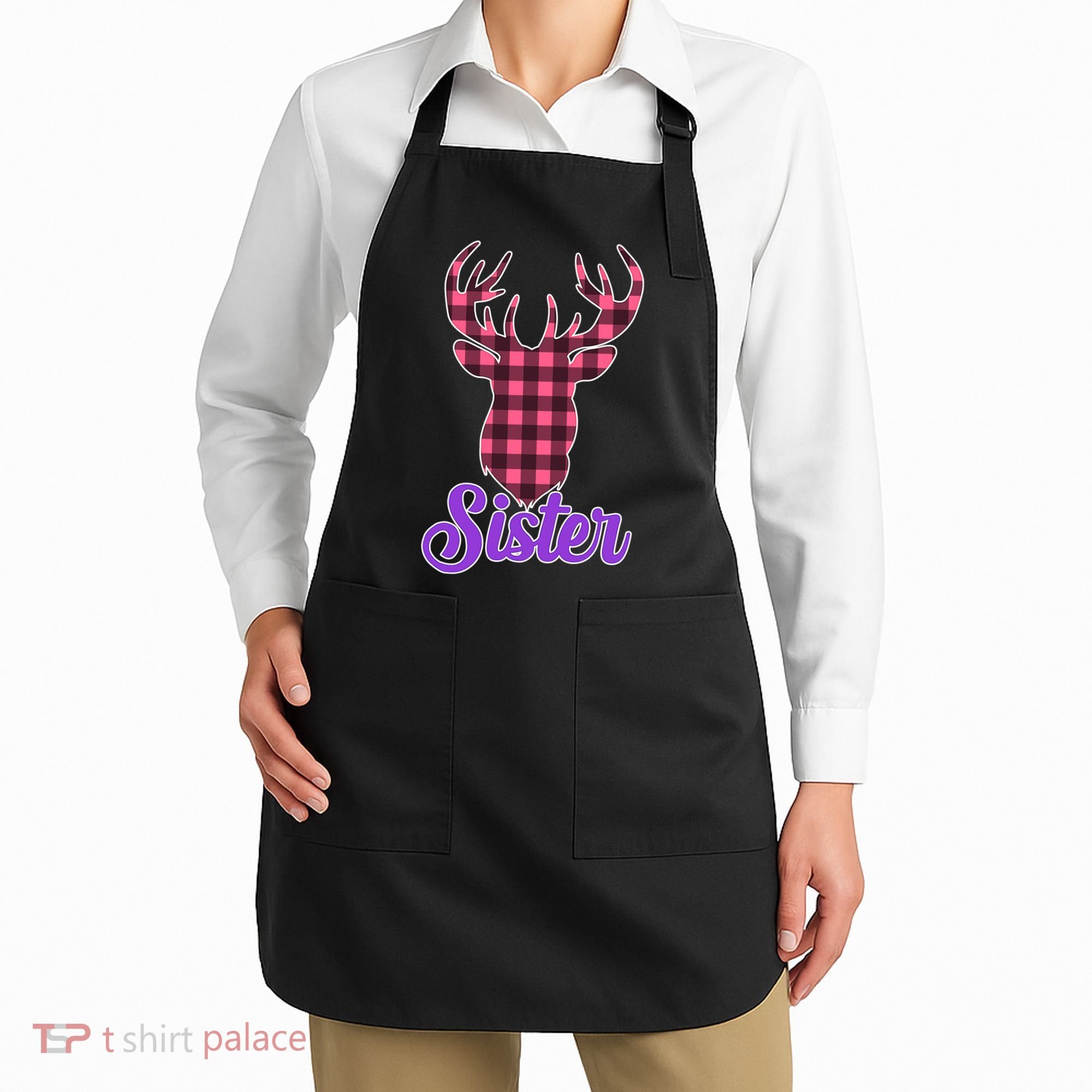 Matching Holiday Family Plaid Reindeer Sister Apron