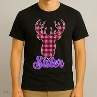 Matching Holiday Family Plaid Reindeer Sister T-Shirt thumb 3