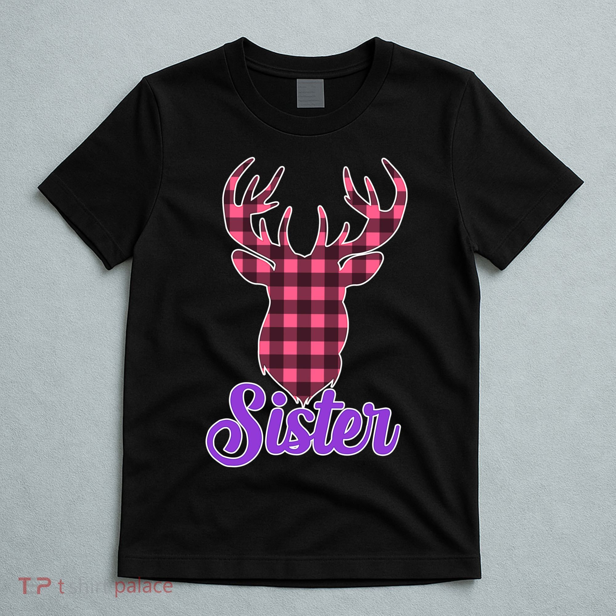Matching Holiday Family Plaid Reindeer Sister T-Shirt