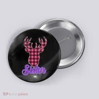 Matching Holiday Family Plaid Reindeer Sister Button thumb 0
