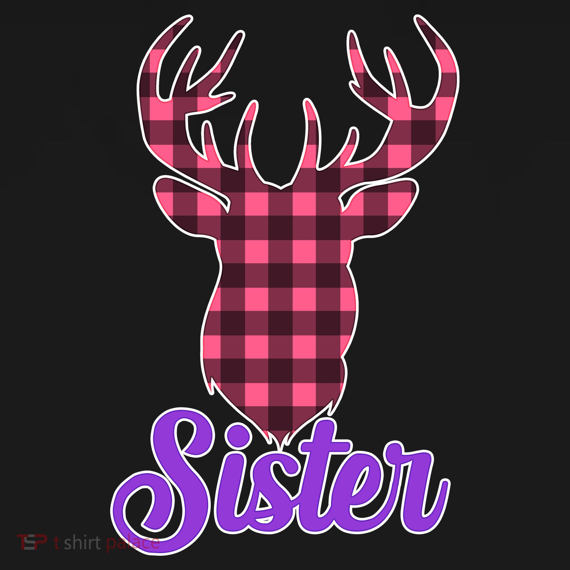 Matching Holiday Family Plaid Reindeer Sister Button