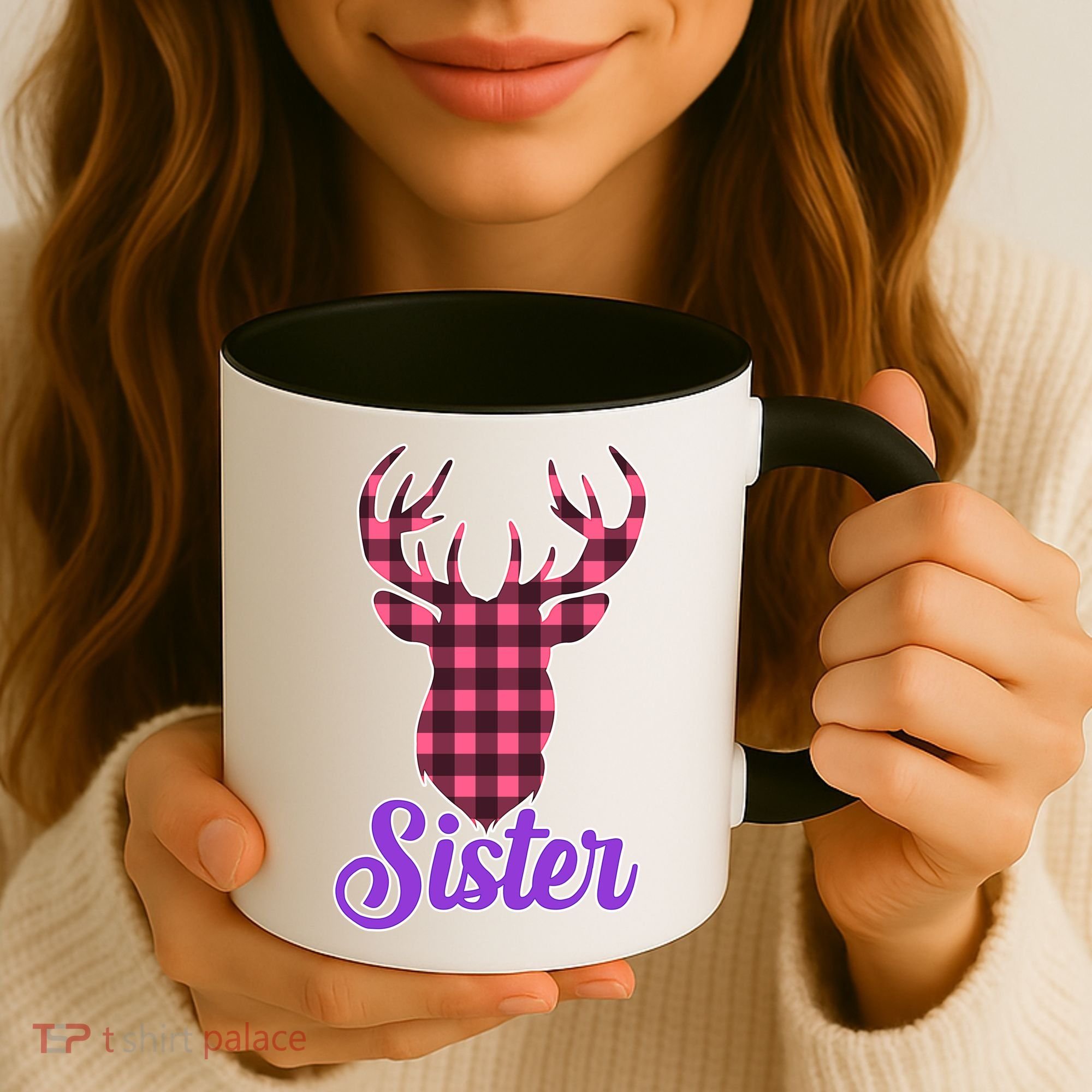 Matching Holiday Family Plaid Reindeer Sister Coffee Mug