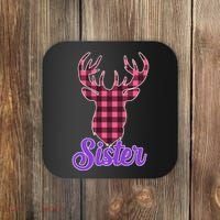 Matching Holiday Family Plaid Reindeer Sister Coaster thumb 0