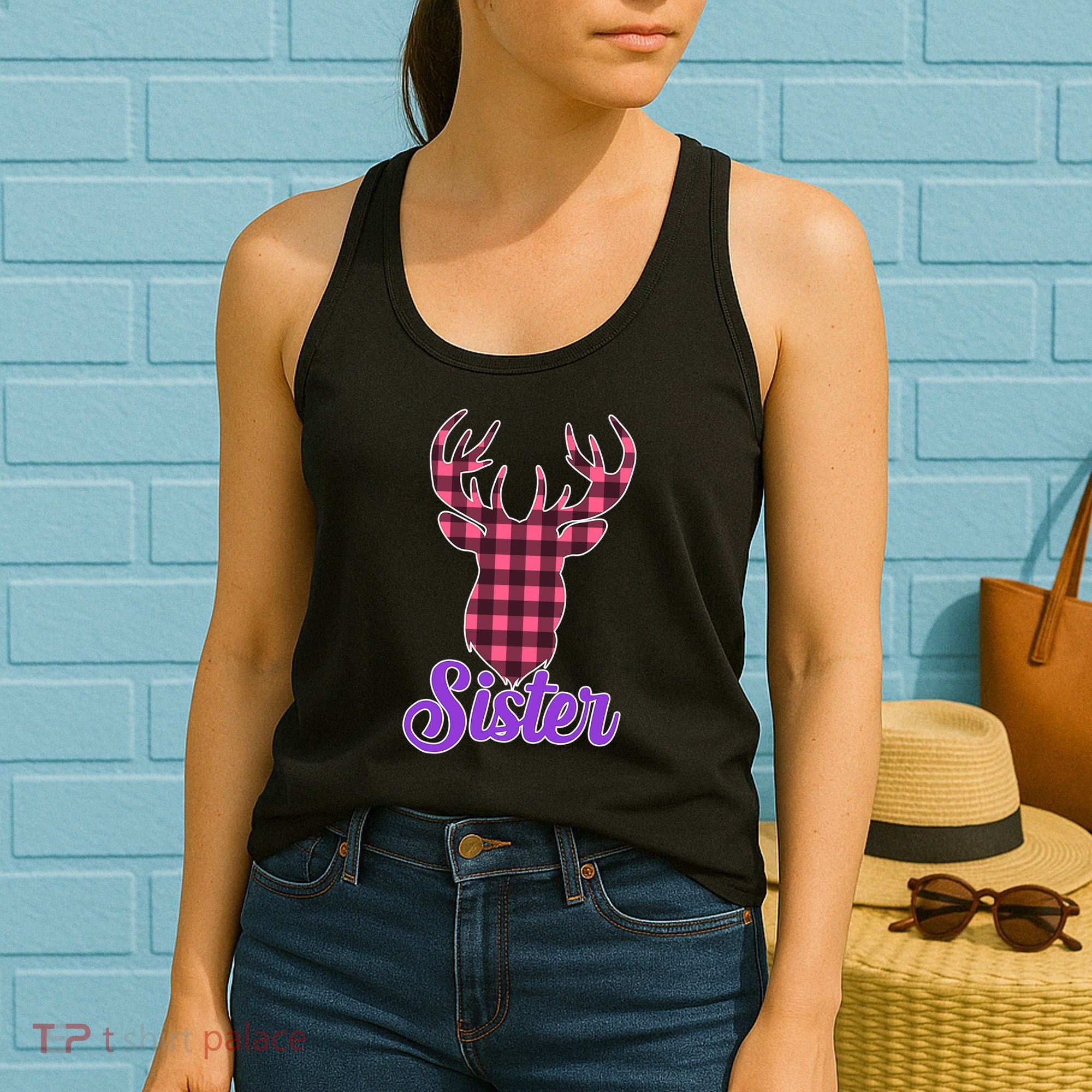 Matching Holiday Family Plaid Reindeer Sister Women's Tank Top