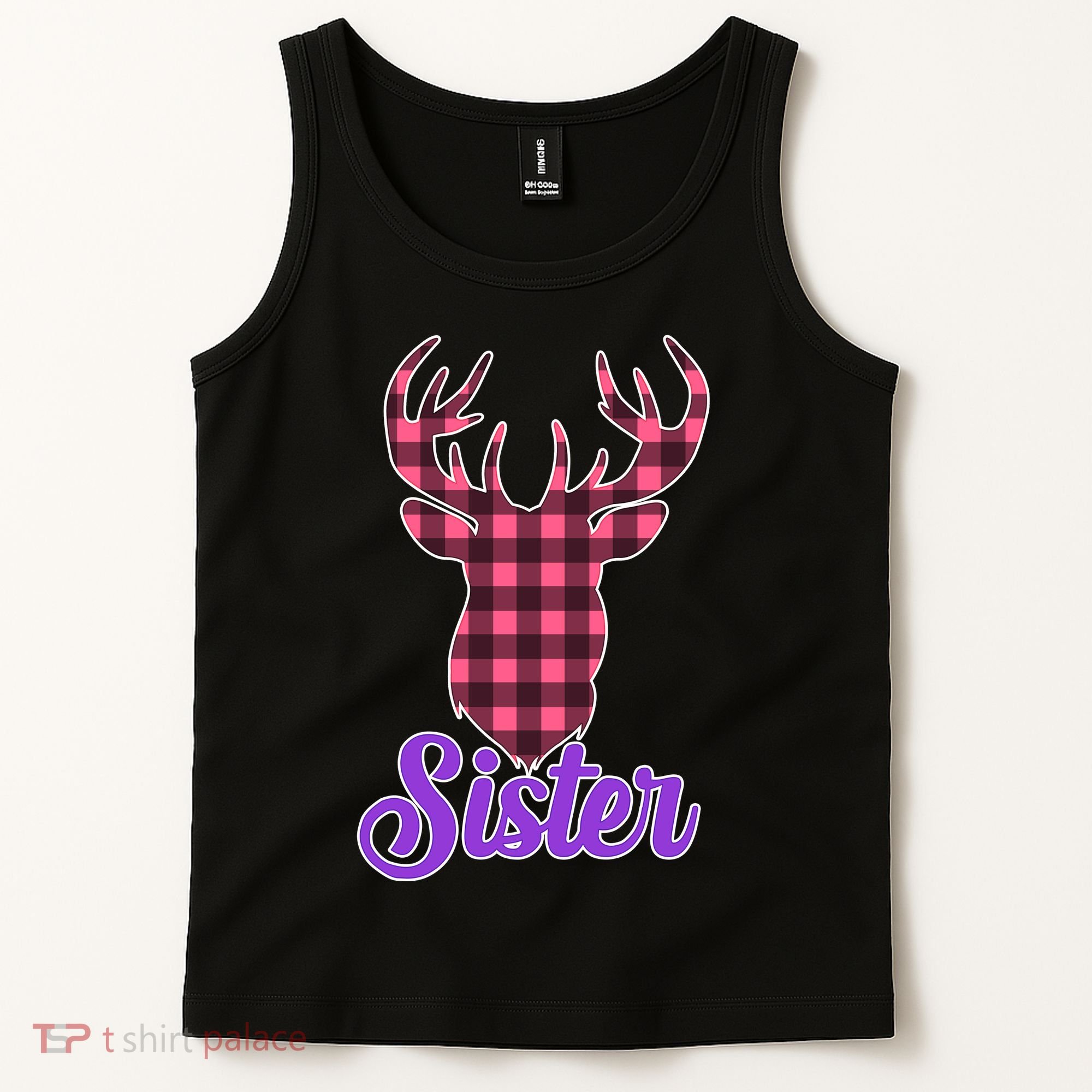 Matching Holiday Family Plaid Reindeer Sister Tank Top